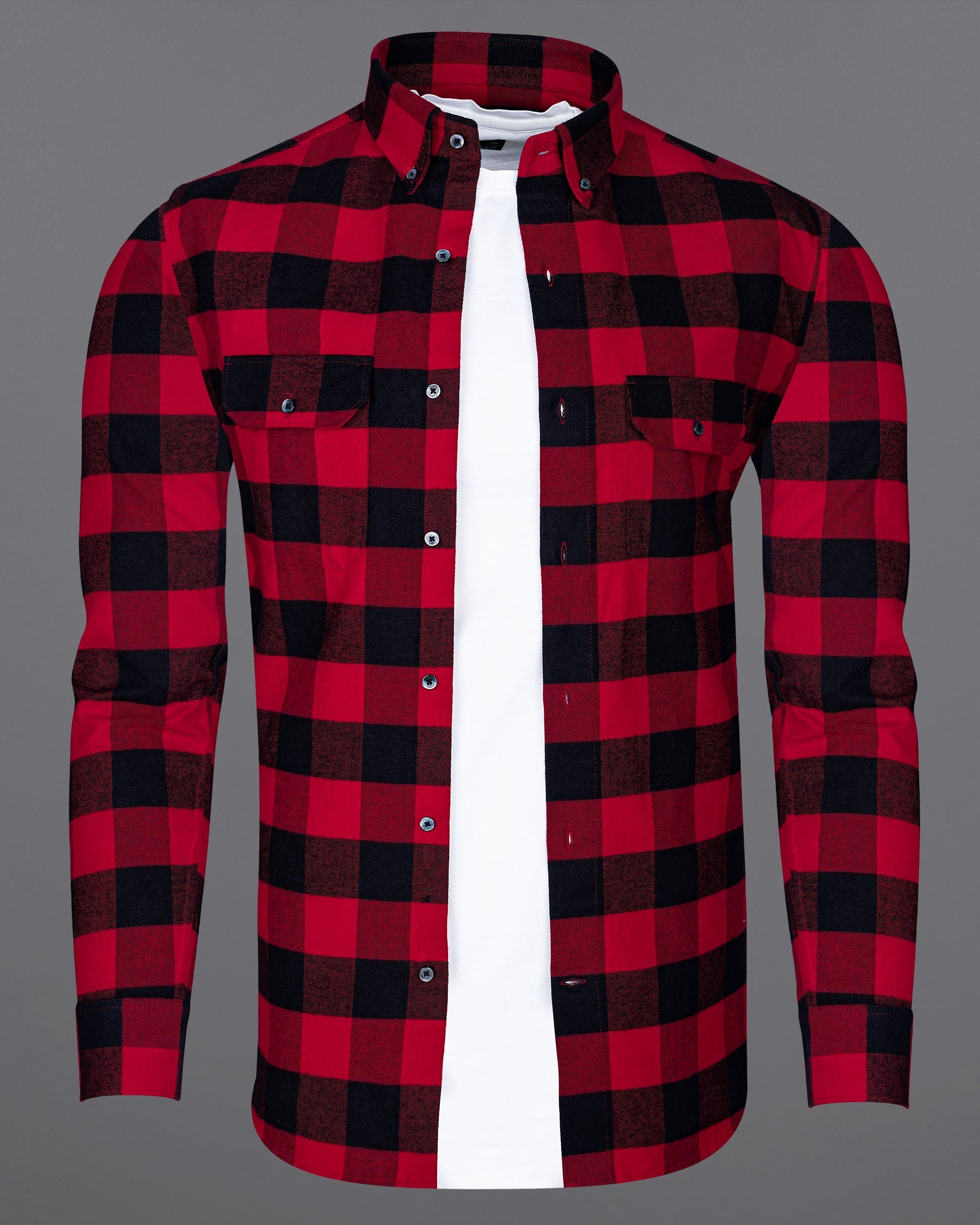 Cardinal Red and Jade Black Flannel Overshirt/Shacket