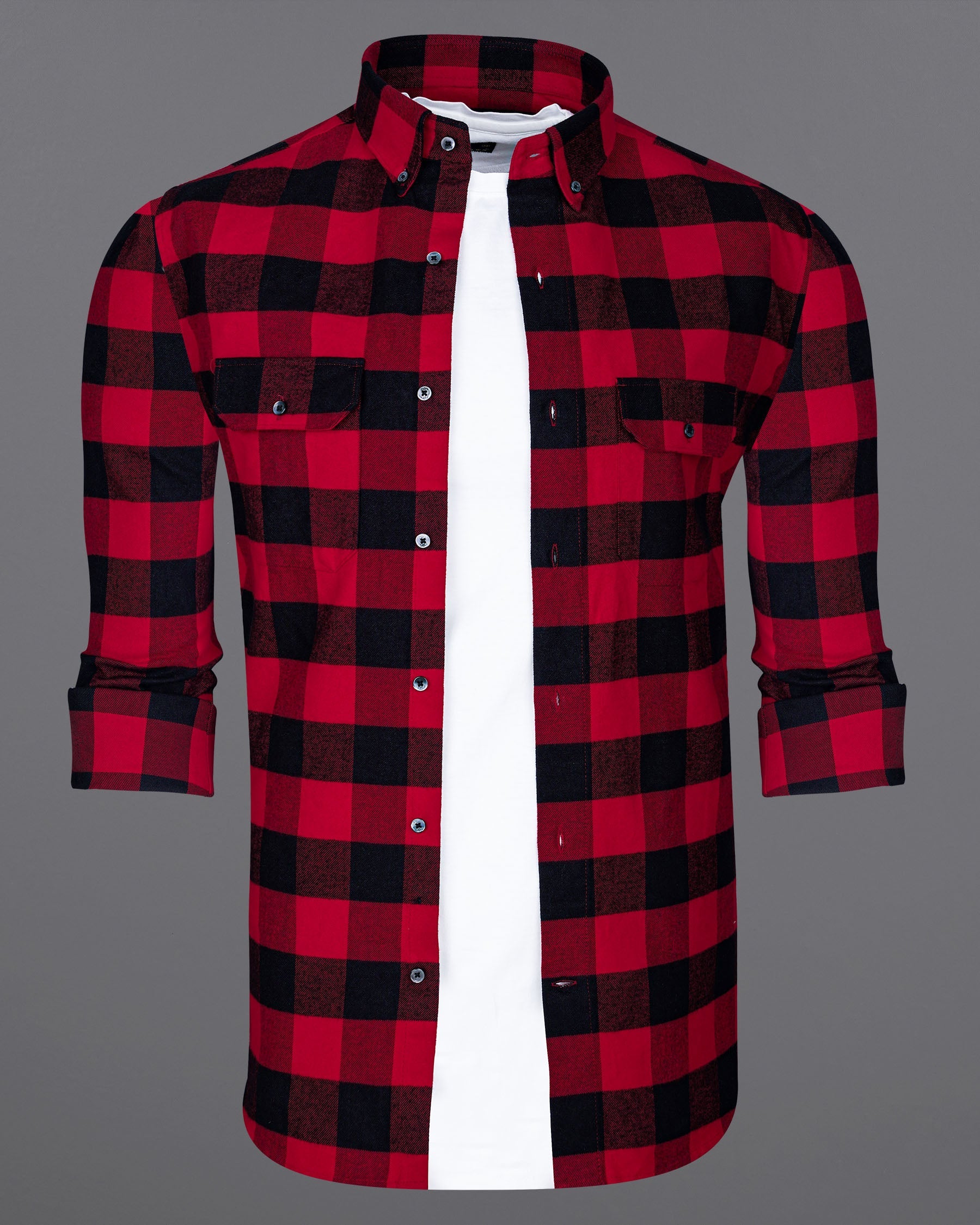 Cardinal Red and Jade Black Flannel Overshirt/Shacket