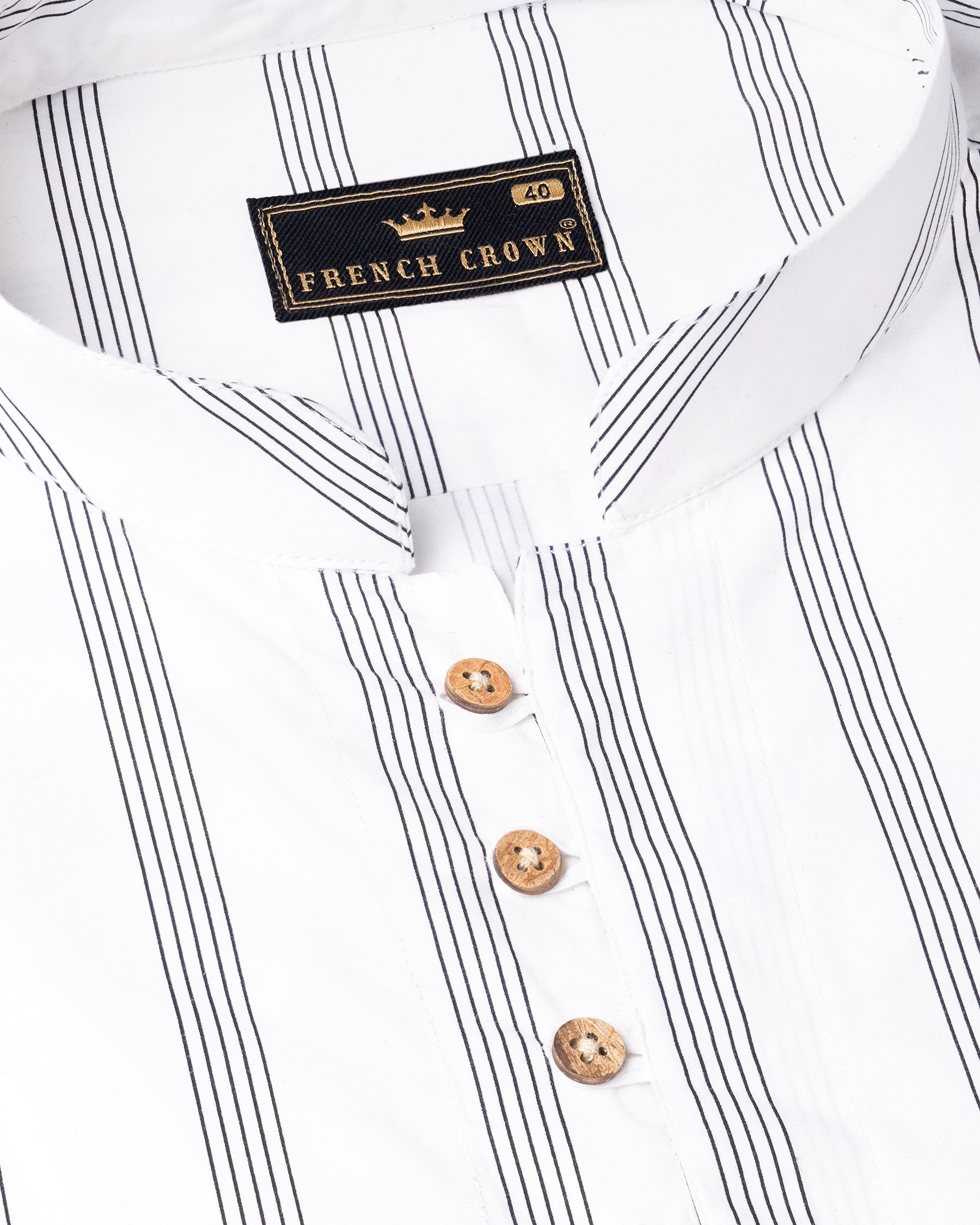 Bright White Pinstriped Twill Premium Cotton Kurta Shirt