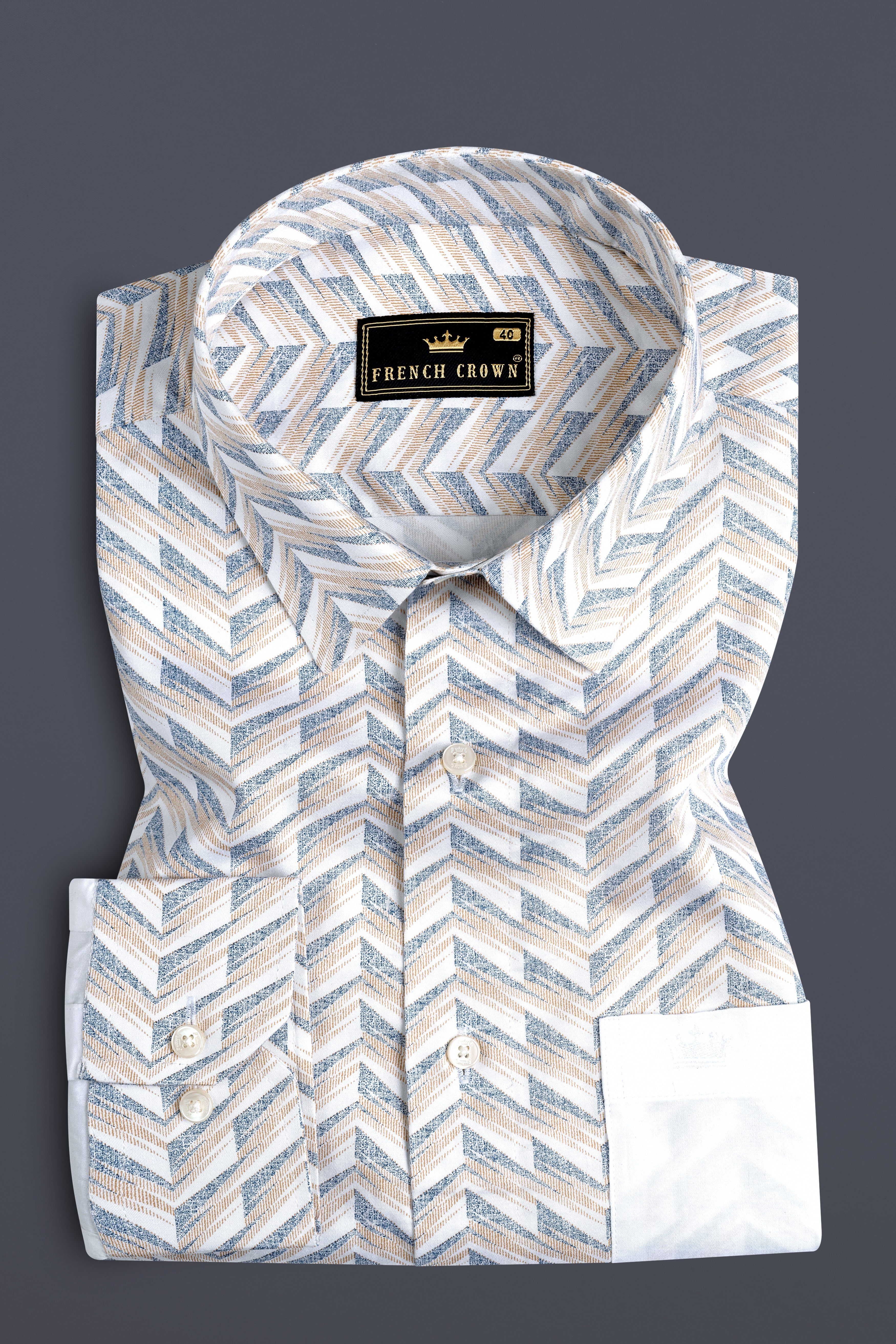 Mischka Gray and Mandys Brown Printed with Bright White Sleeves Super Soft Premium Cotton Designer Shirt