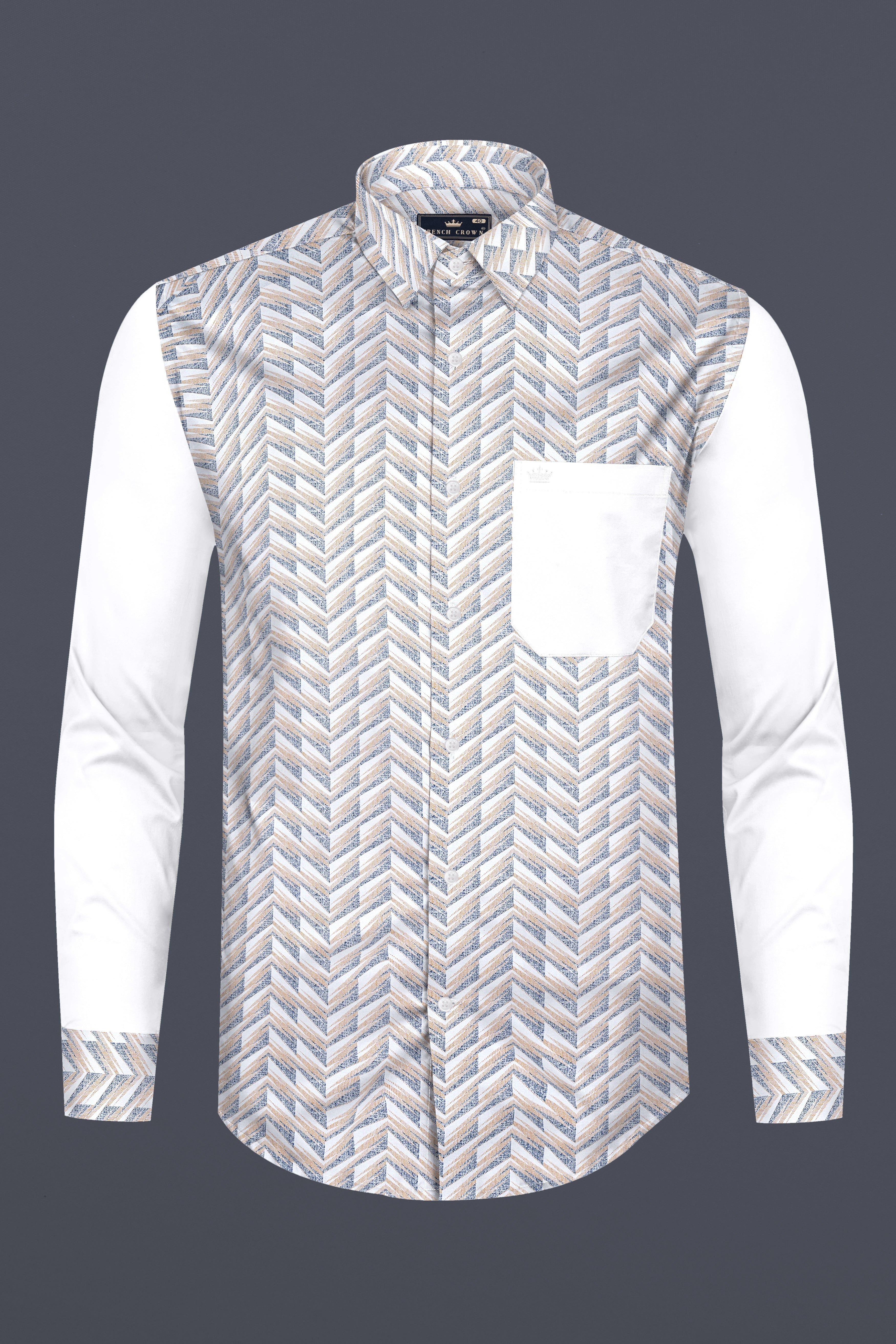 Mischka Gray and Mandys Brown Printed with Bright White Sleeves Super Soft Premium Cotton Designer Shirt