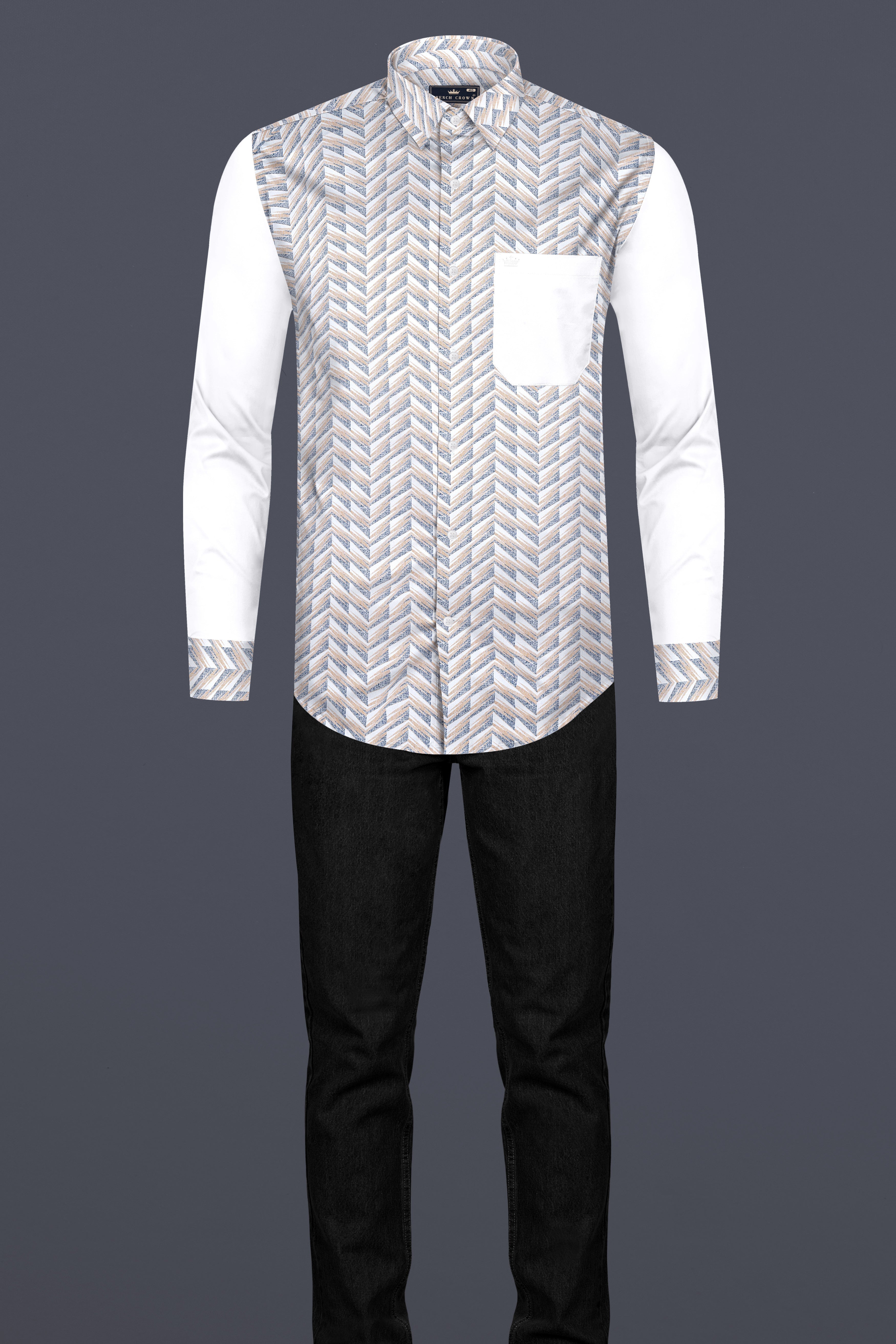 Mischka Gray and Mandys Brown Printed with Bright White Sleeves Super Soft Premium Cotton Designer Shirt