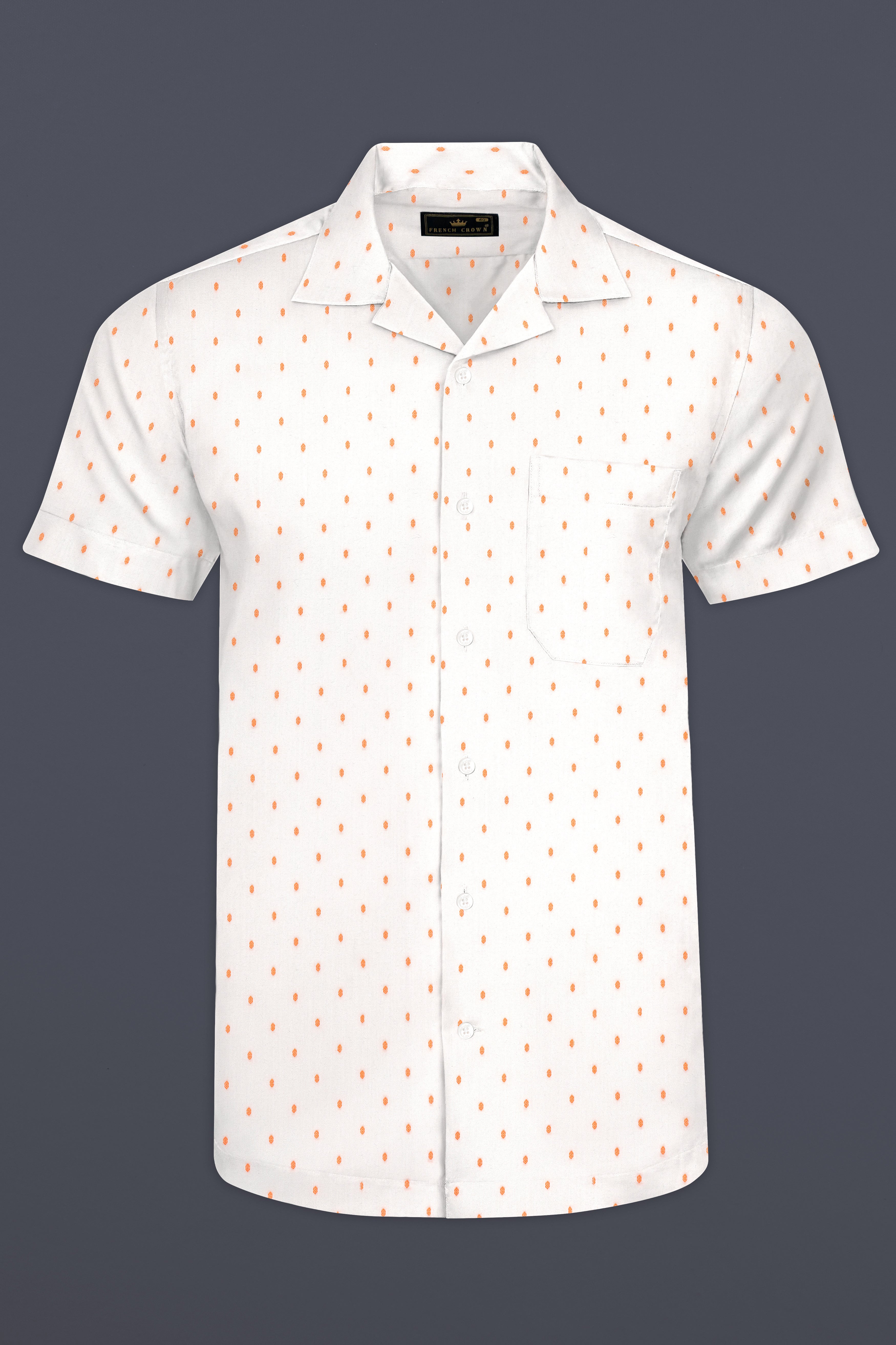 Bright White And Pale Salmon Dobby Textured Premium Giza Cotton Shirt