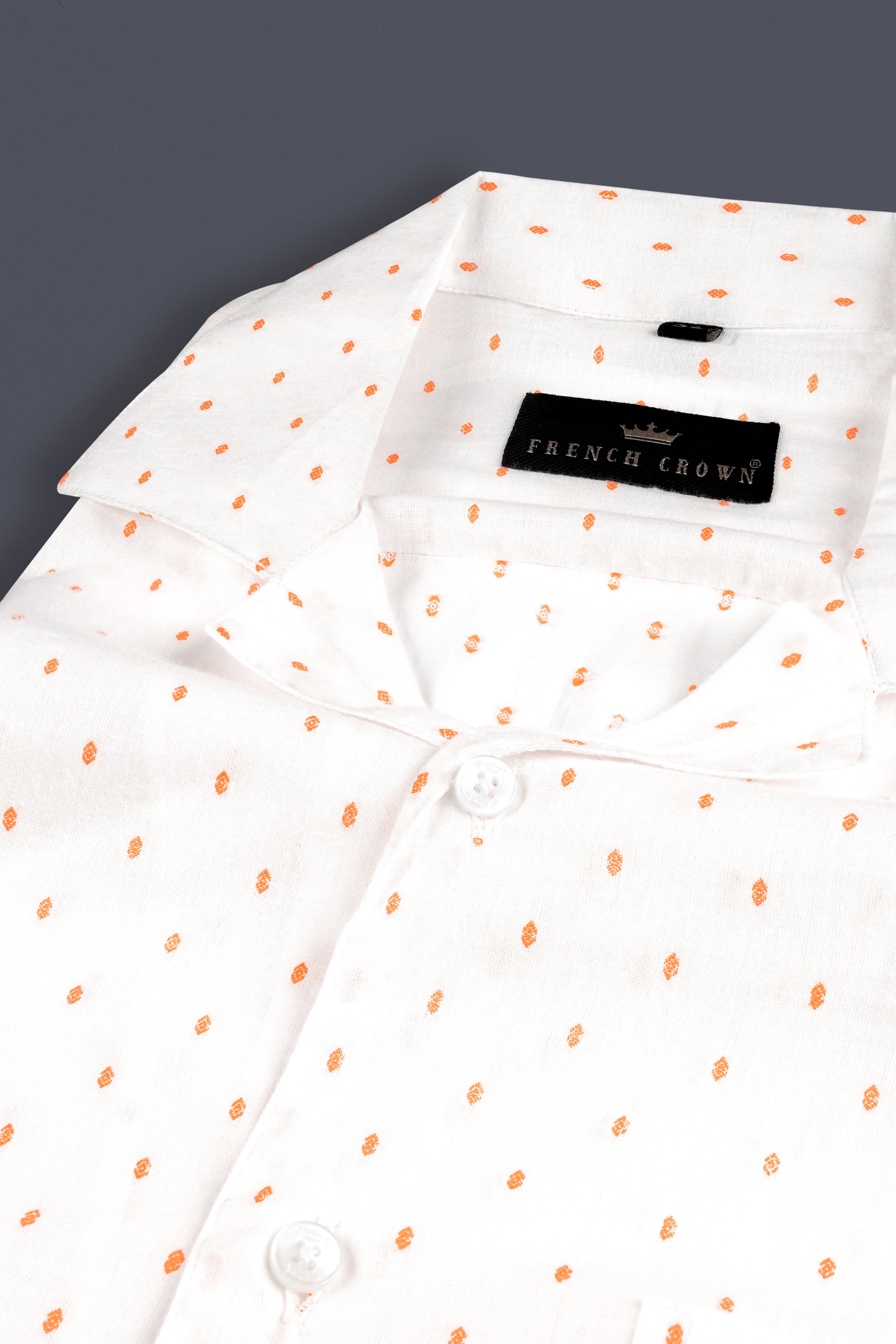 Bright White And Pale Salmon Dobby Textured Premium Giza Cotton Shirt