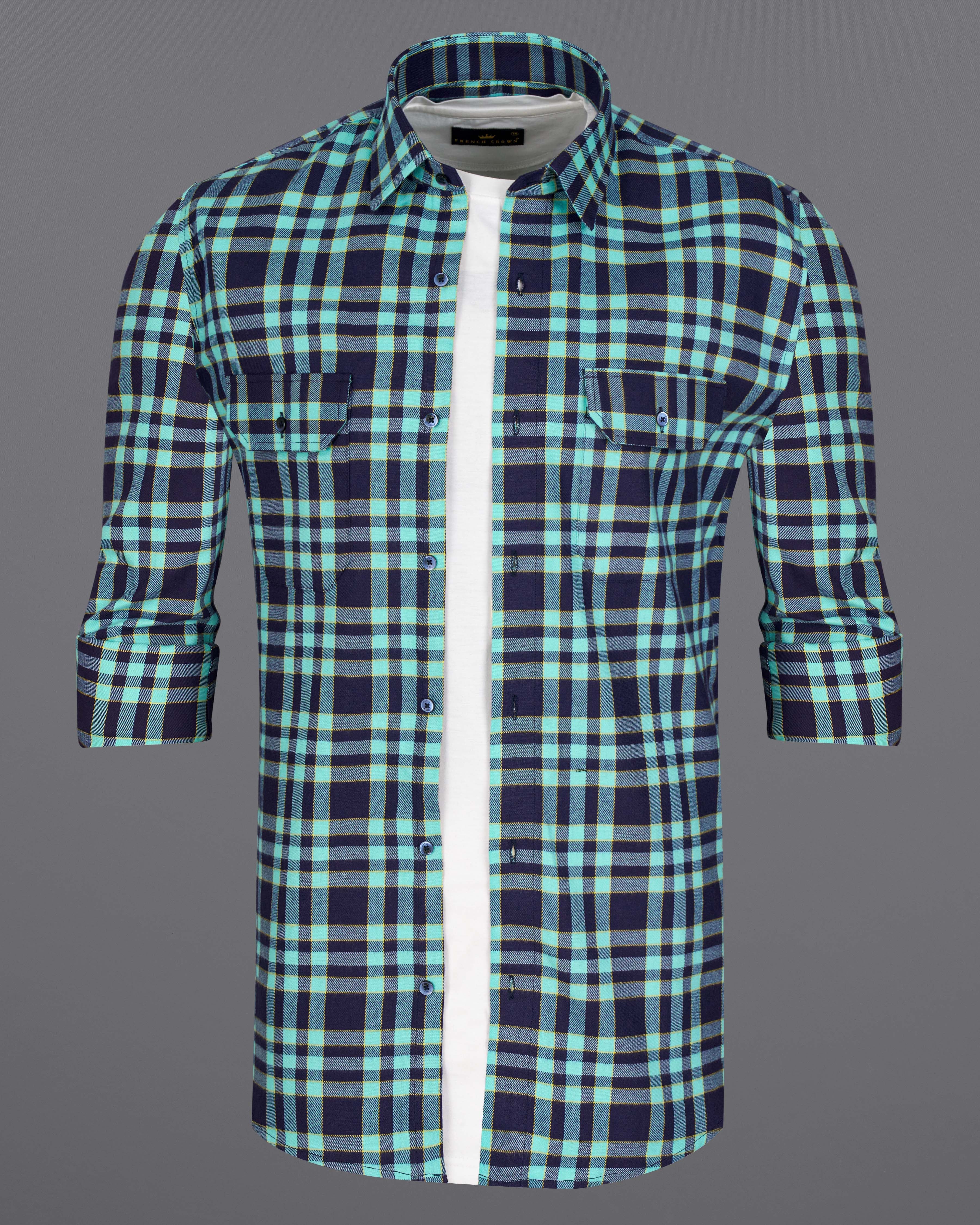 Aqua Island with Bleached Cedar Plaid Twill Overshirt/Shacket