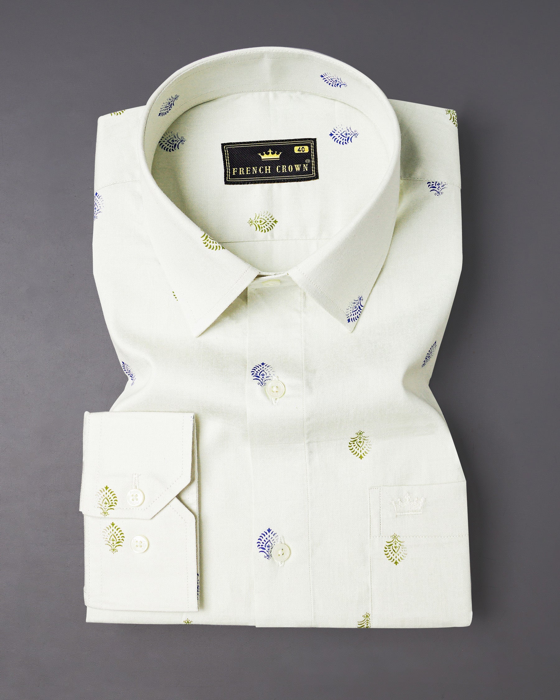 Bright White and Avocado Green Small Motifs Textured Super Soft Premium Cotton Shirt 7142-38,7142-H-38,7142-39,7142-H-39,7142-40,7142-H-40,7142-42,7142-H-42,7142-44,7142-H-44,7142-46,7142-H-46,7142-48,7142-H-48,7142-50,7142-H-50,7142-52,7142-H-52