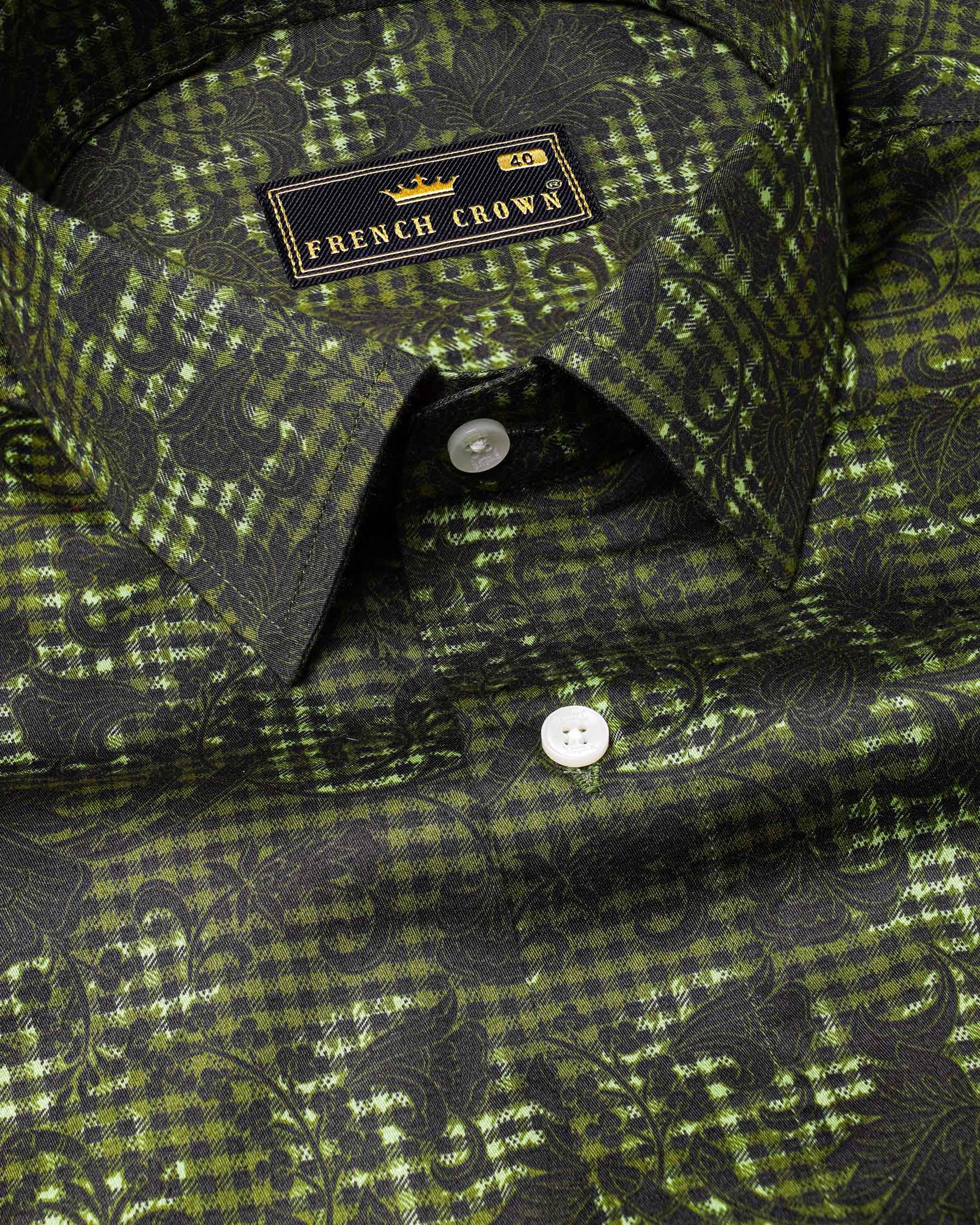 Woodland Green and Cinder Black Damask Textured Super Soft Premium Cotton Shirt 7143-38,7143-H-38,7143-39,7143-H-39,7143-40,7143-H-40,7143-42,7143-H-42,7143-44,7143-H-44,7143-46,7143-H-46,7143-48,7143-H-48,7143-50,7143-H-50,7143-52,7143-H-52