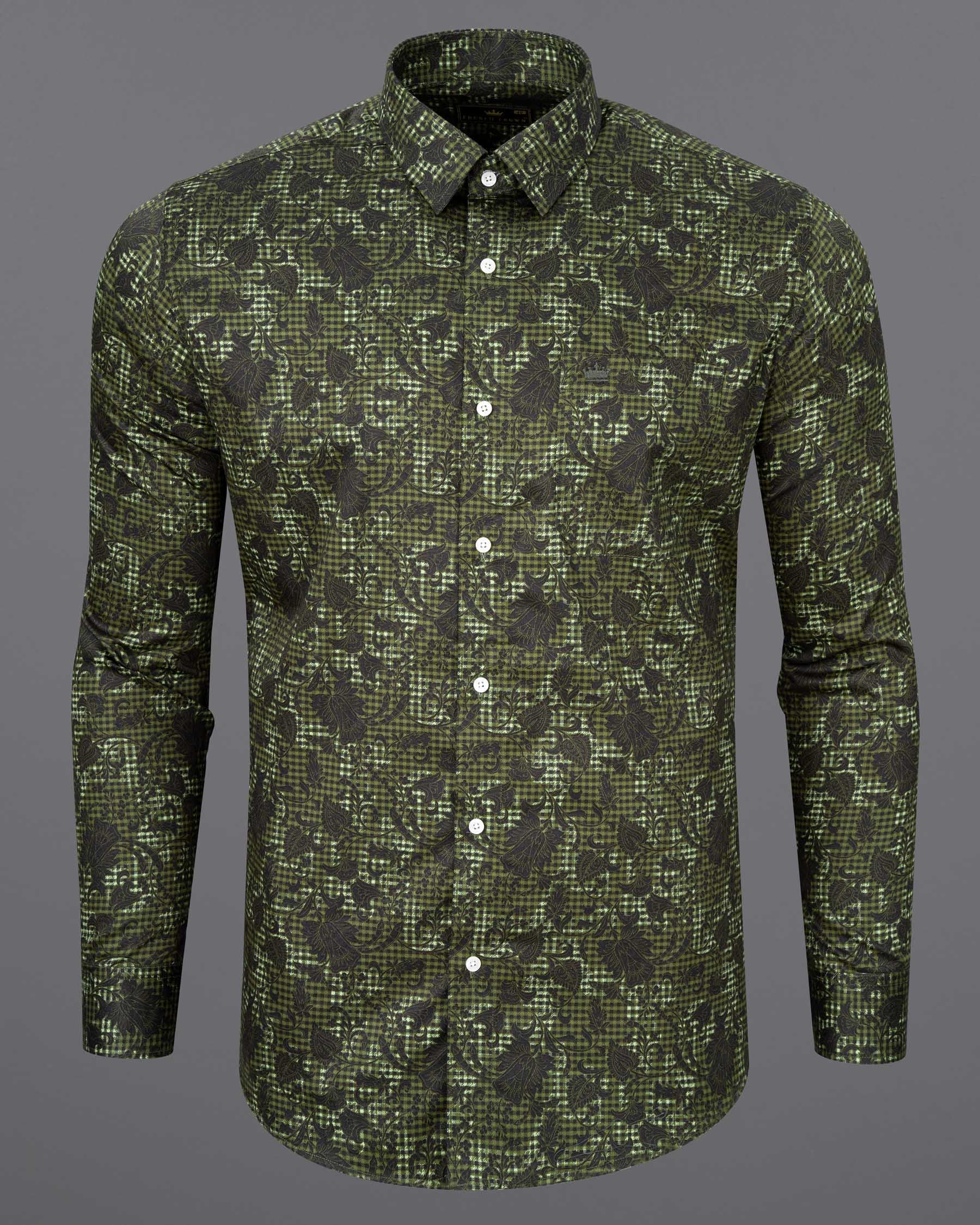 Woodland Green and Cinder Black Damask Textured Super Soft Premium Cotton Shirt 7143-38,7143-H-38,7143-39,7143-H-39,7143-40,7143-H-40,7143-42,7143-H-42,7143-44,7143-H-44,7143-46,7143-H-46,7143-48,7143-H-48,7143-50,7143-H-50,7143-52,7143-H-52