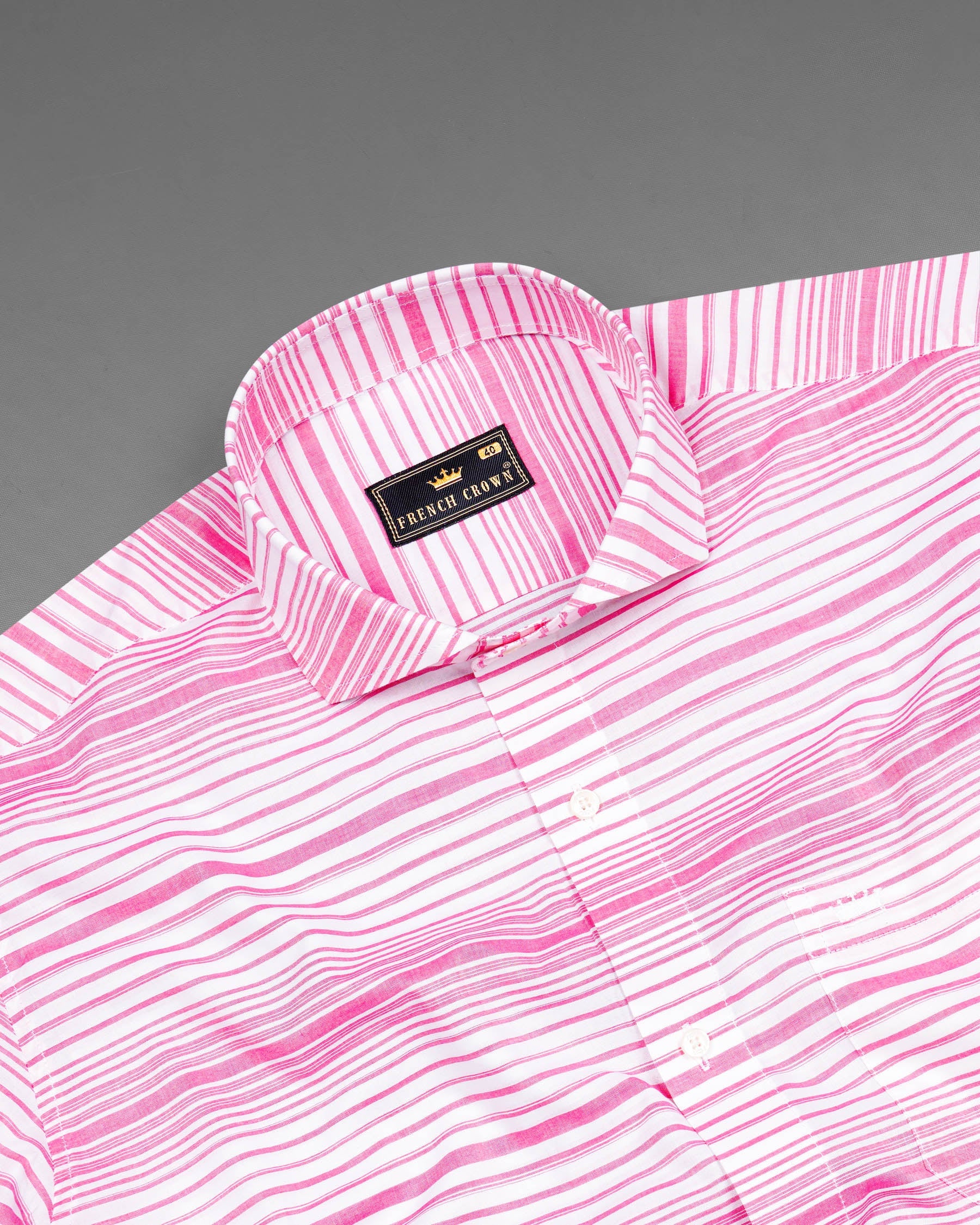 Bright White and Deep Blush Striped Premium Cotton Shirt