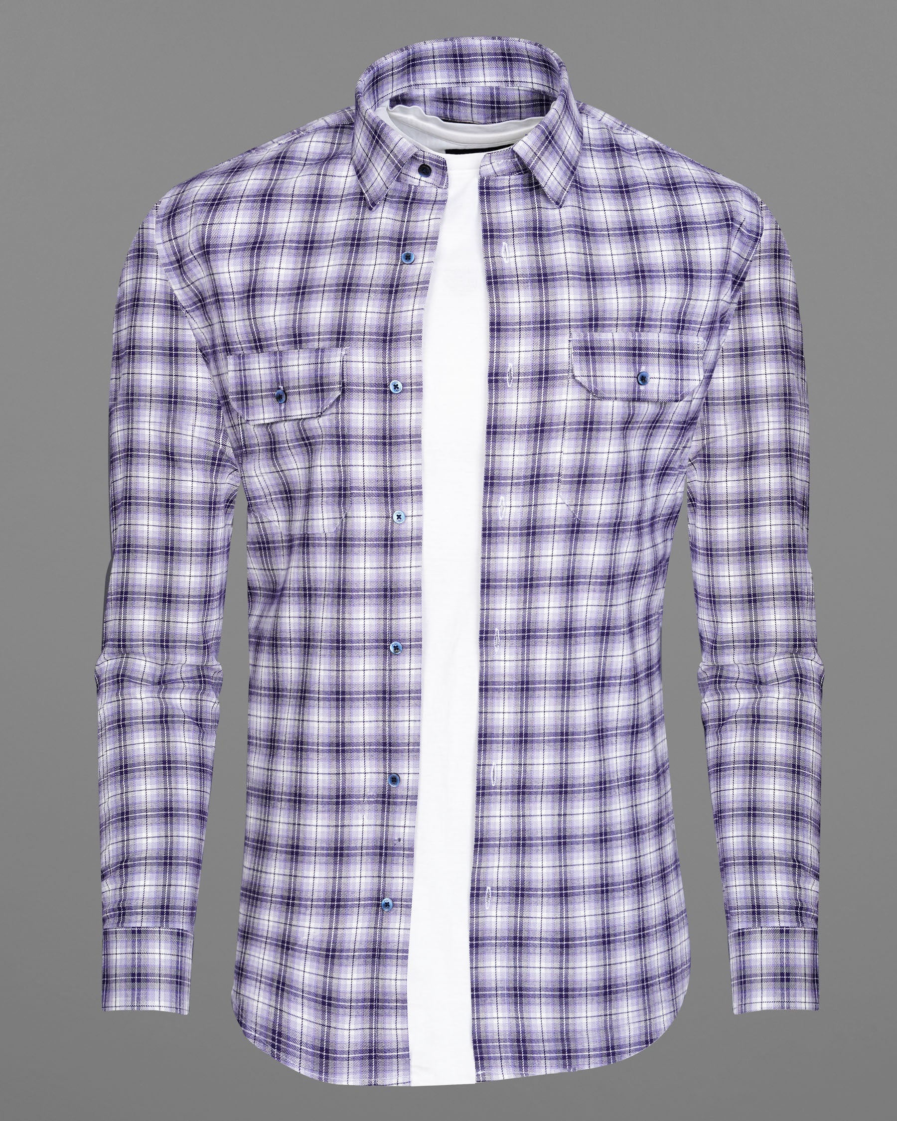 Manatee and white Plaid Oxford Royal Overshirt/Shacket