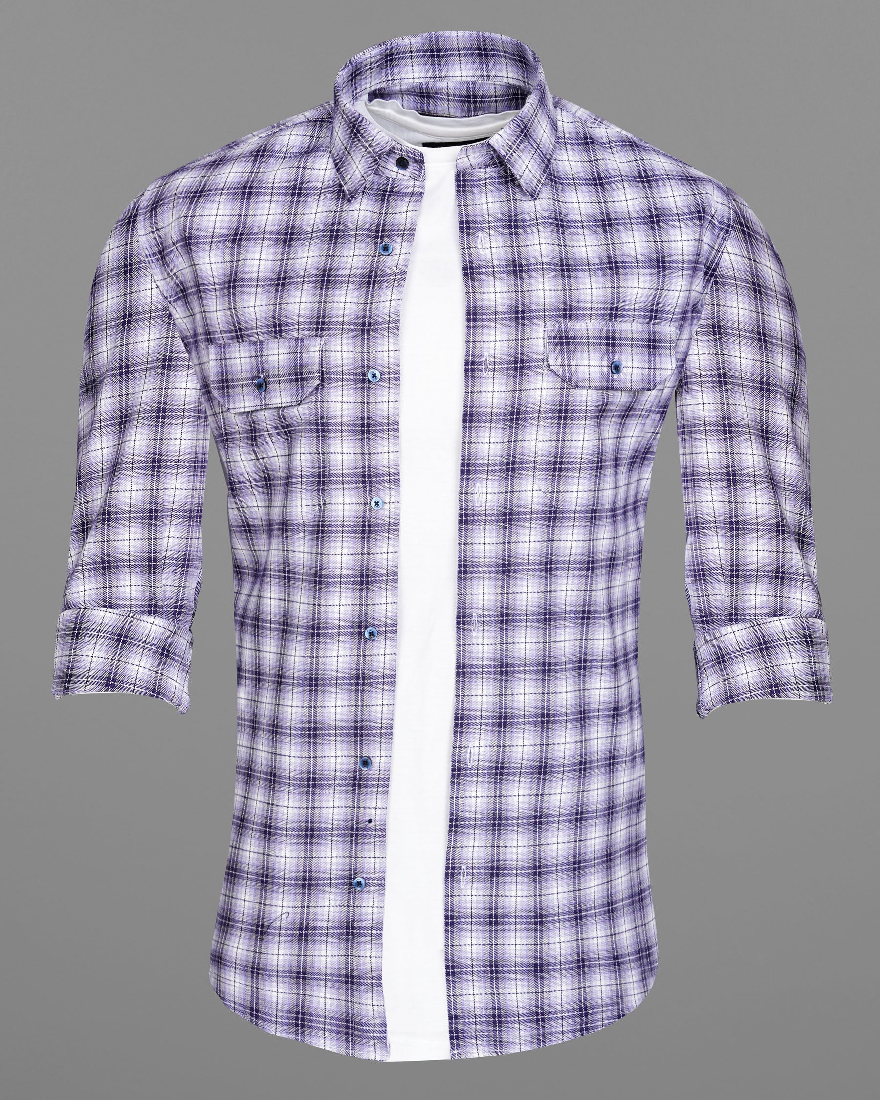 Manatee and white Plaid Oxford Royal Overshirt/Shacket