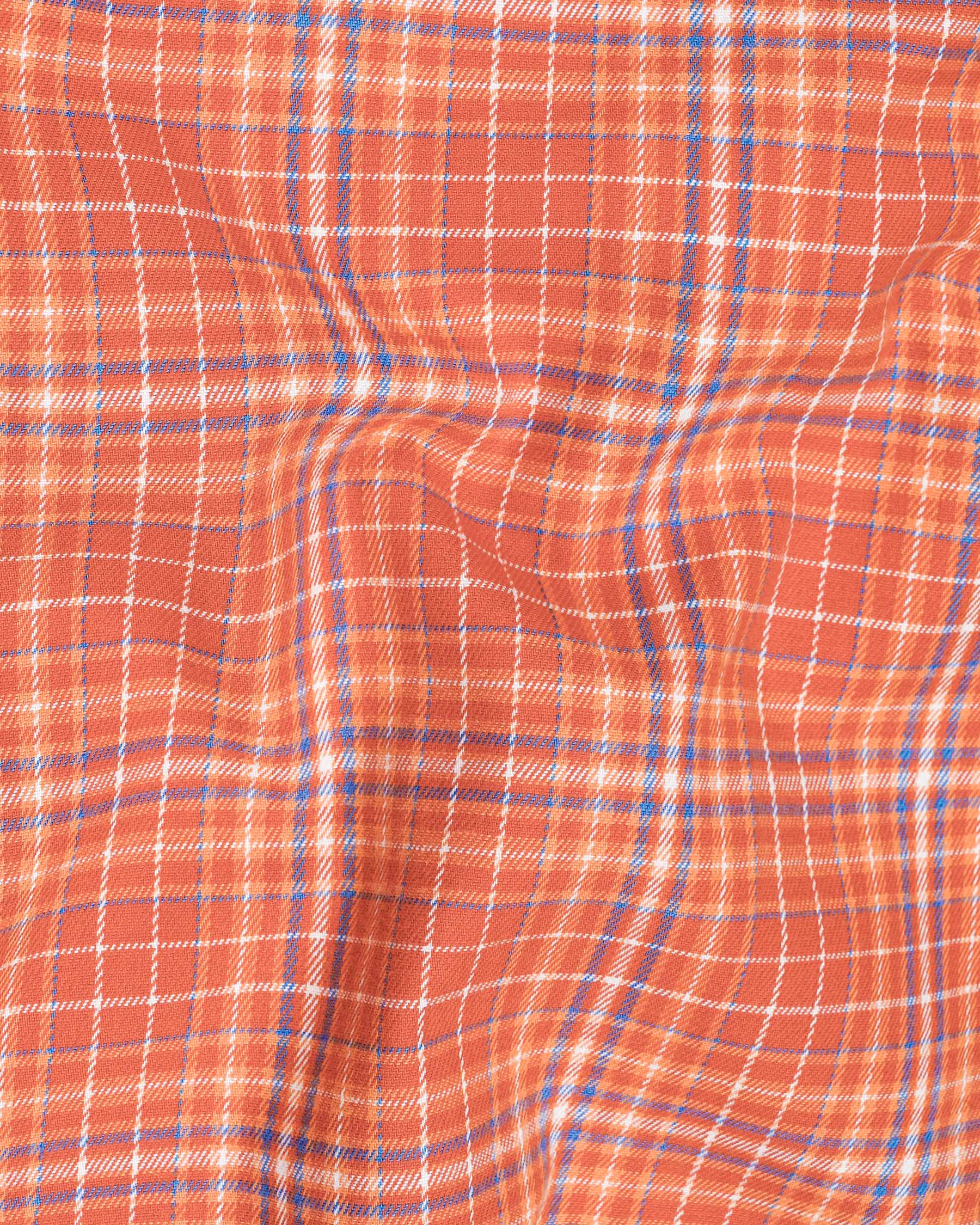 Atomic Tangerine and White Plaid Twill Premium Cotton Overshirt/Shacket