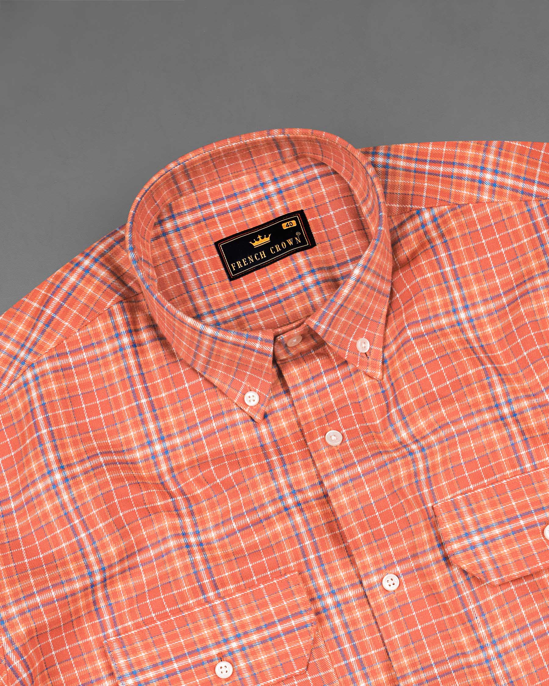 Atomic Tangerine and White Plaid Twill Premium Cotton Overshirt/Shacket