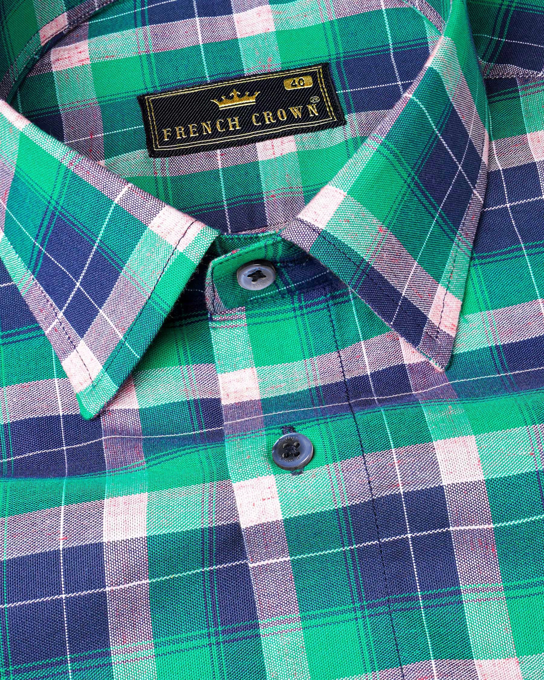 Chambray Blue and Topaz Green Plaid Royal Oxford Shirt