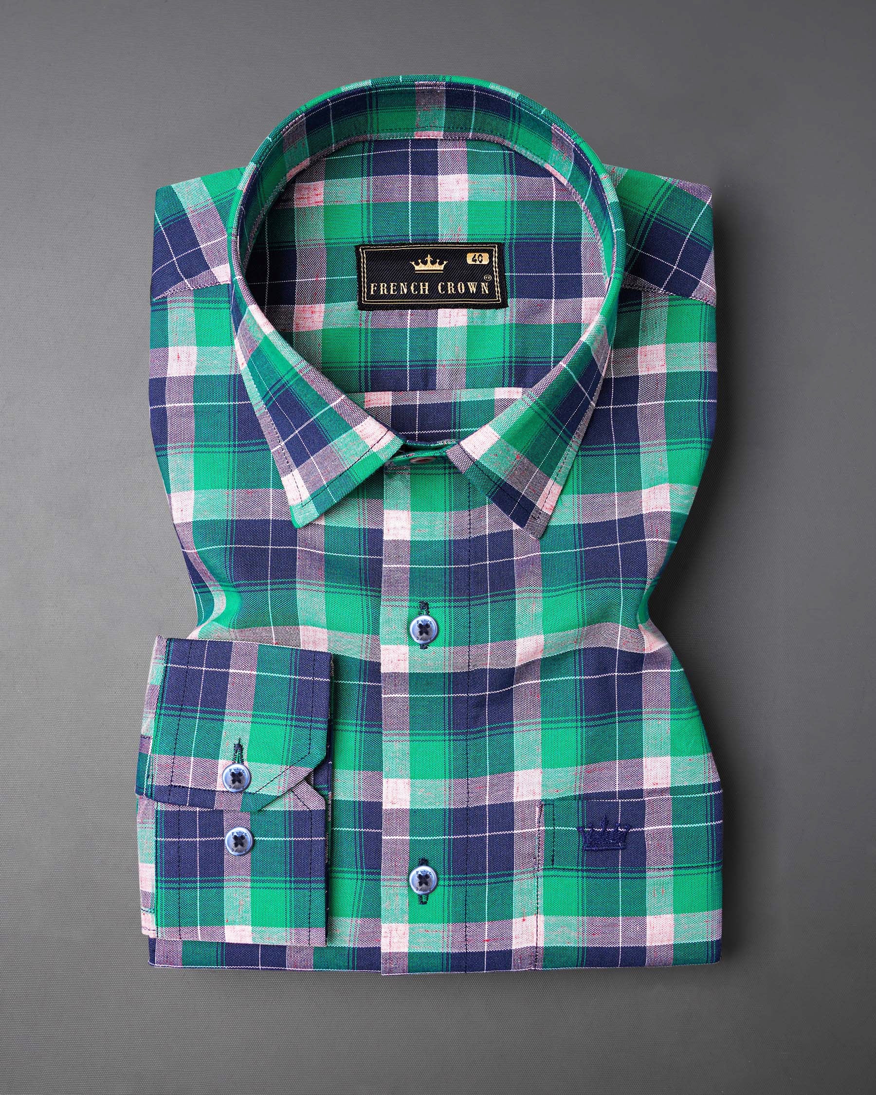 Chambray Blue and Topaz Green Plaid Royal Oxford Shirt