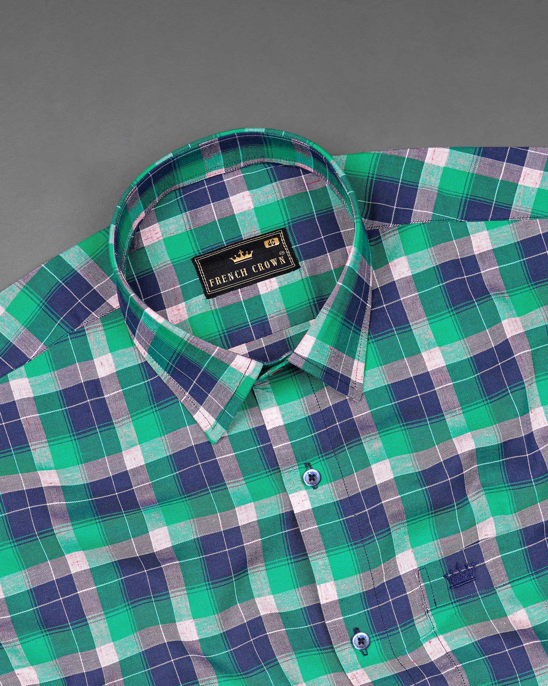 Chambray Blue and Topaz Green Plaid Royal Oxford Shirt