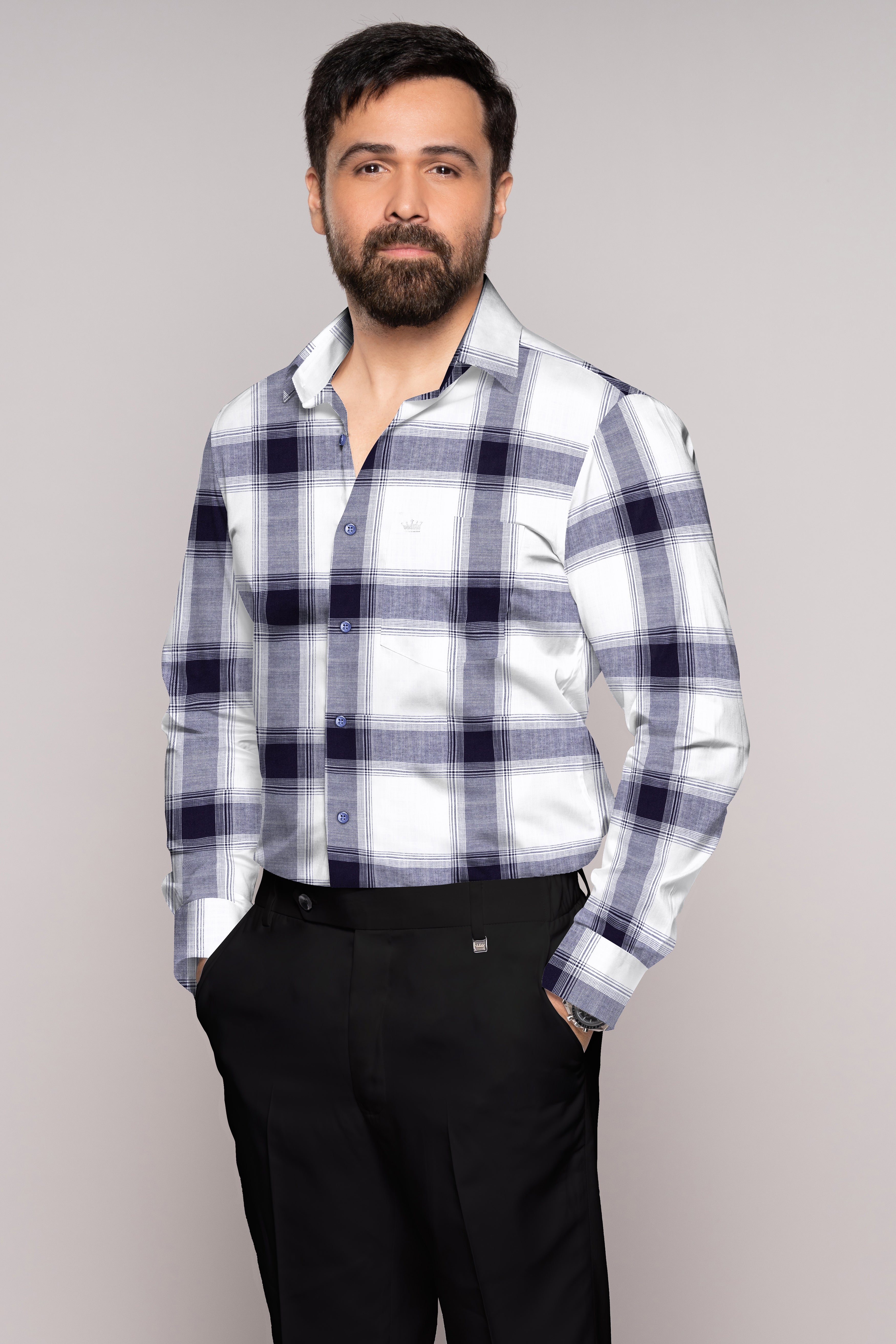 Bright White Plaid Royal Oxford Shirt