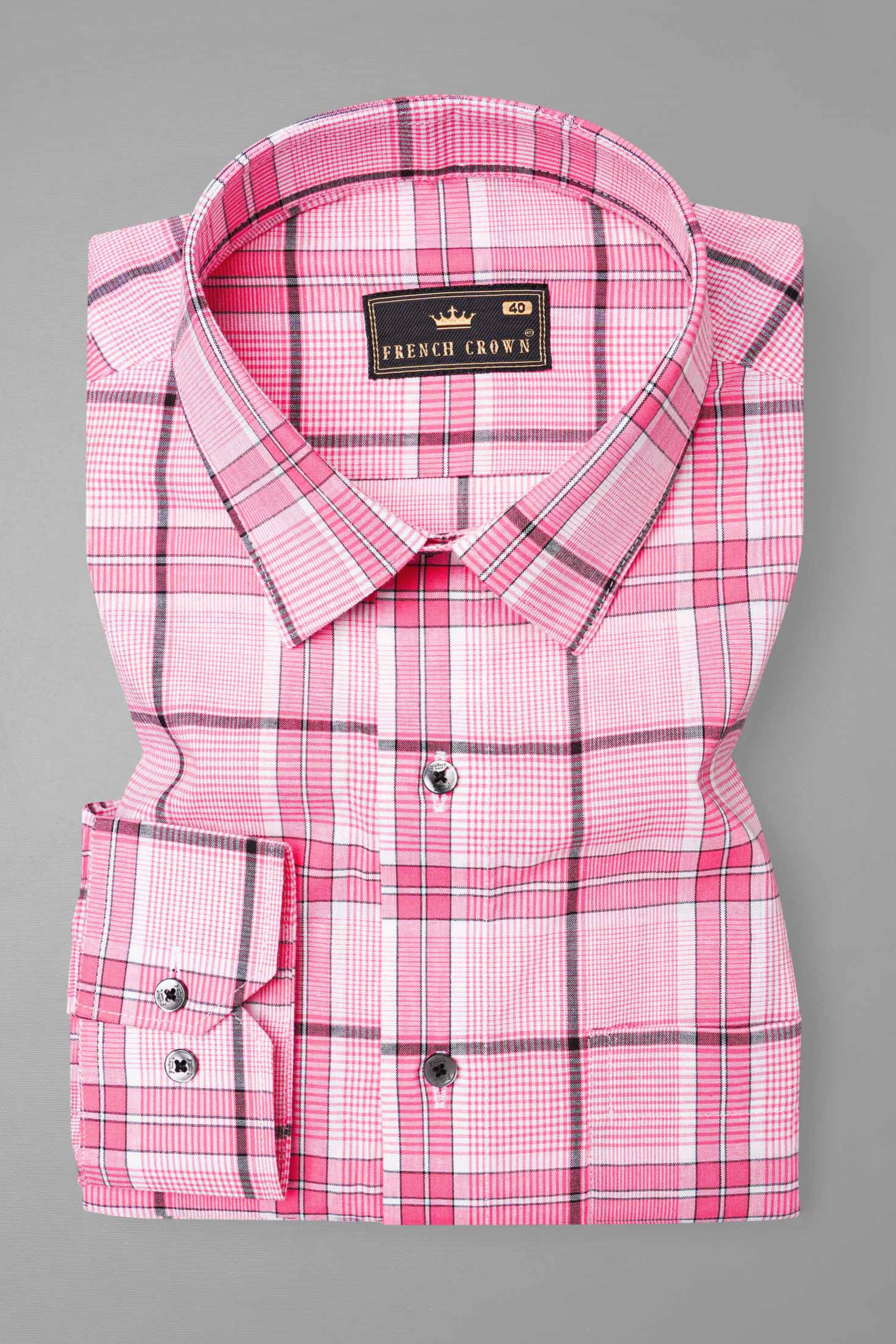 Deep Blush Pink Plaid Premium Cotton Shirt