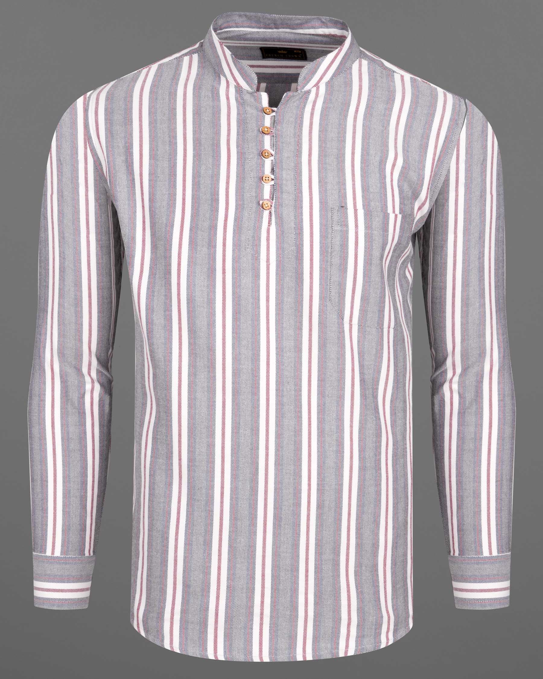 Boulder Gray Striped Diagonal Twill Textured Premium Cotton Kurta Shirt