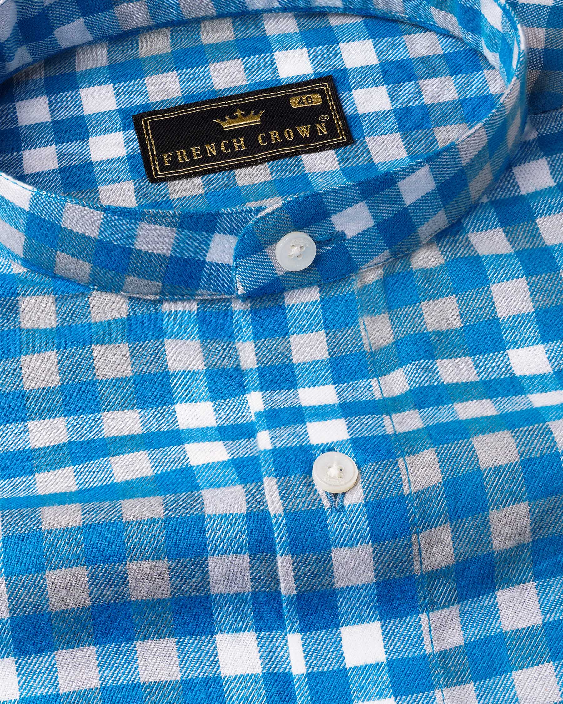 Medium Blue Gingham Twill Premium Cotton Shirt