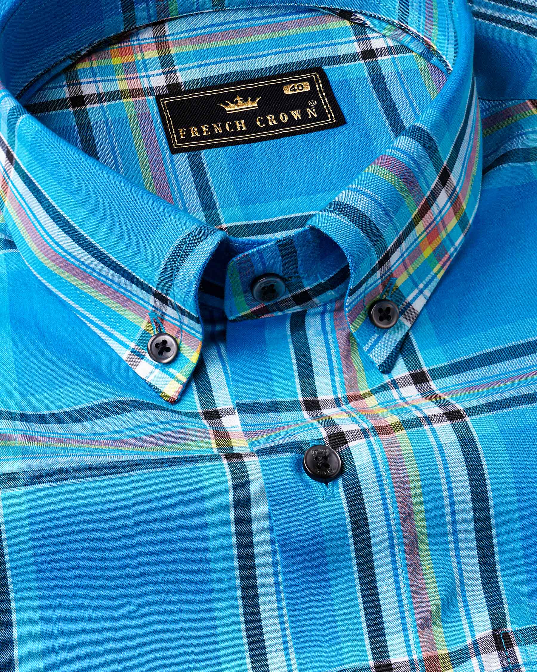 Lochmara Blue Plaid Premium Cotton Shirt