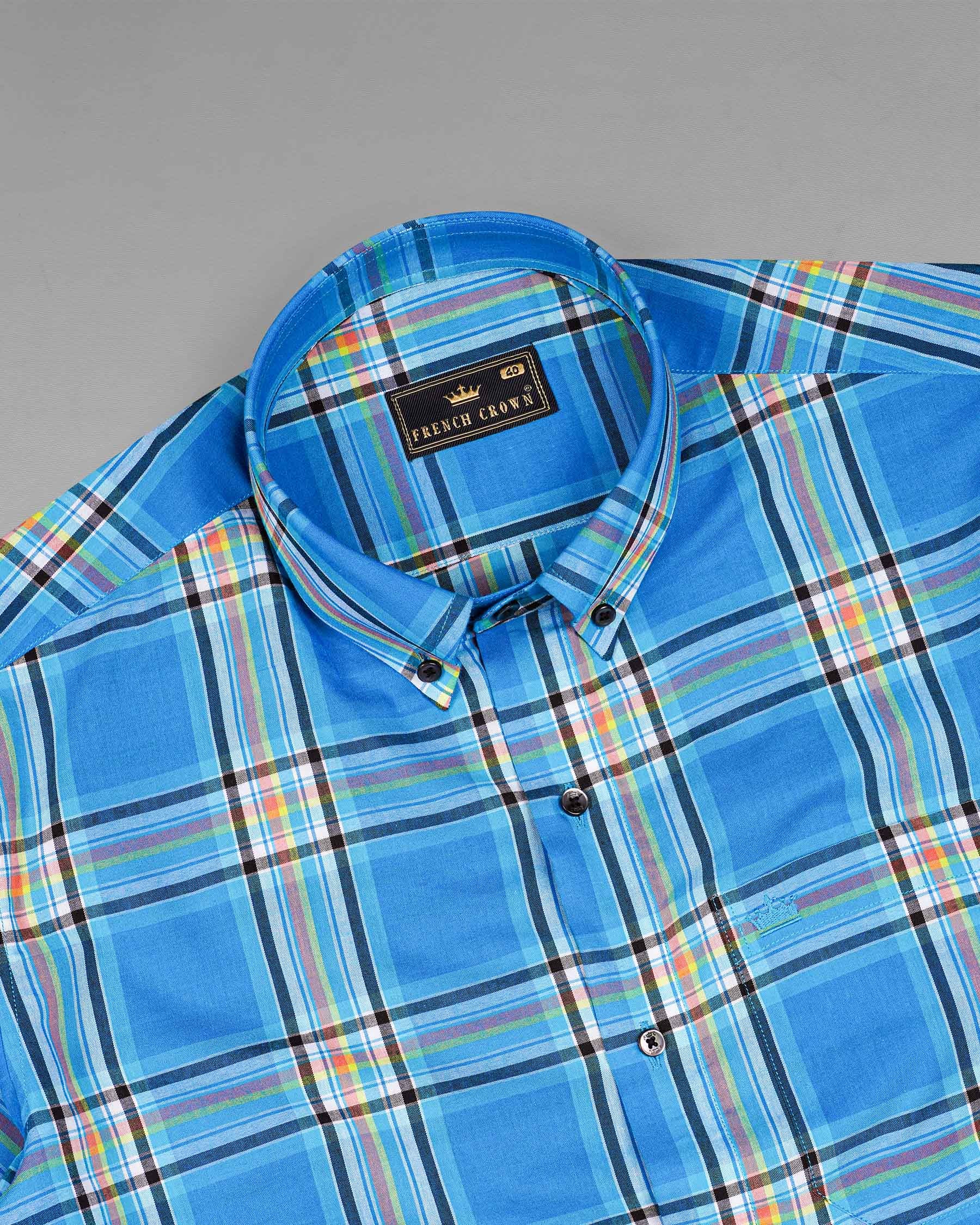 Lochmara Blue Plaid Premium Cotton Shirt