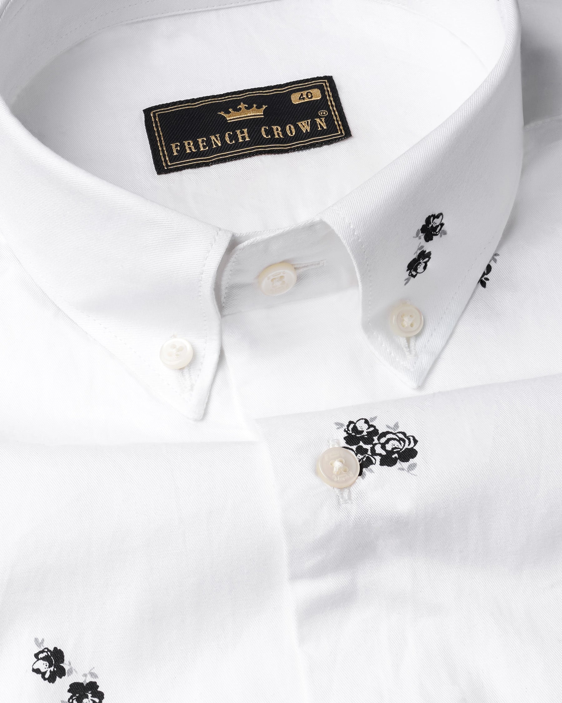 Bright White Floral Twill Premium Cotton Shirt