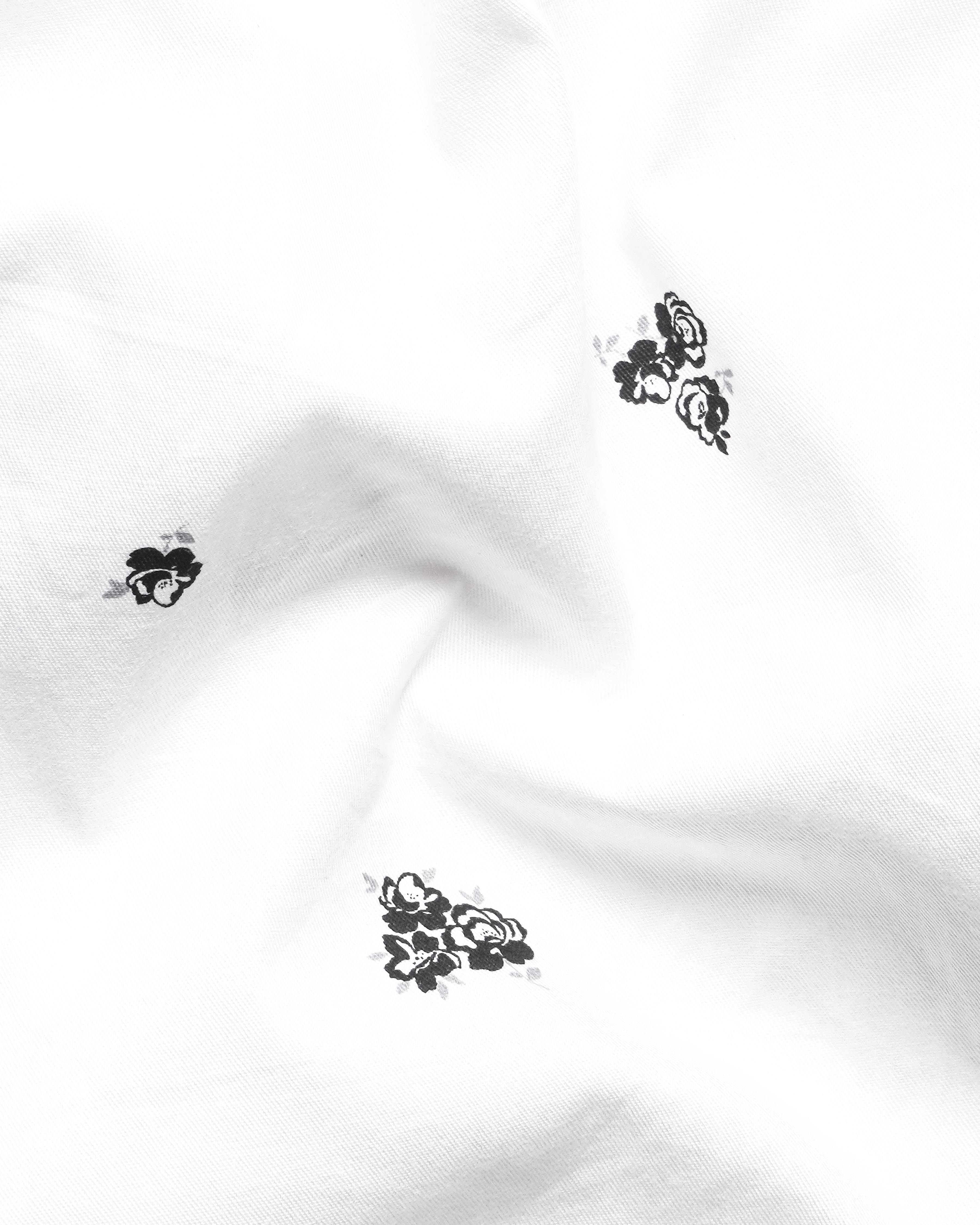 Bright White Floral Twill Premium Cotton Shirt