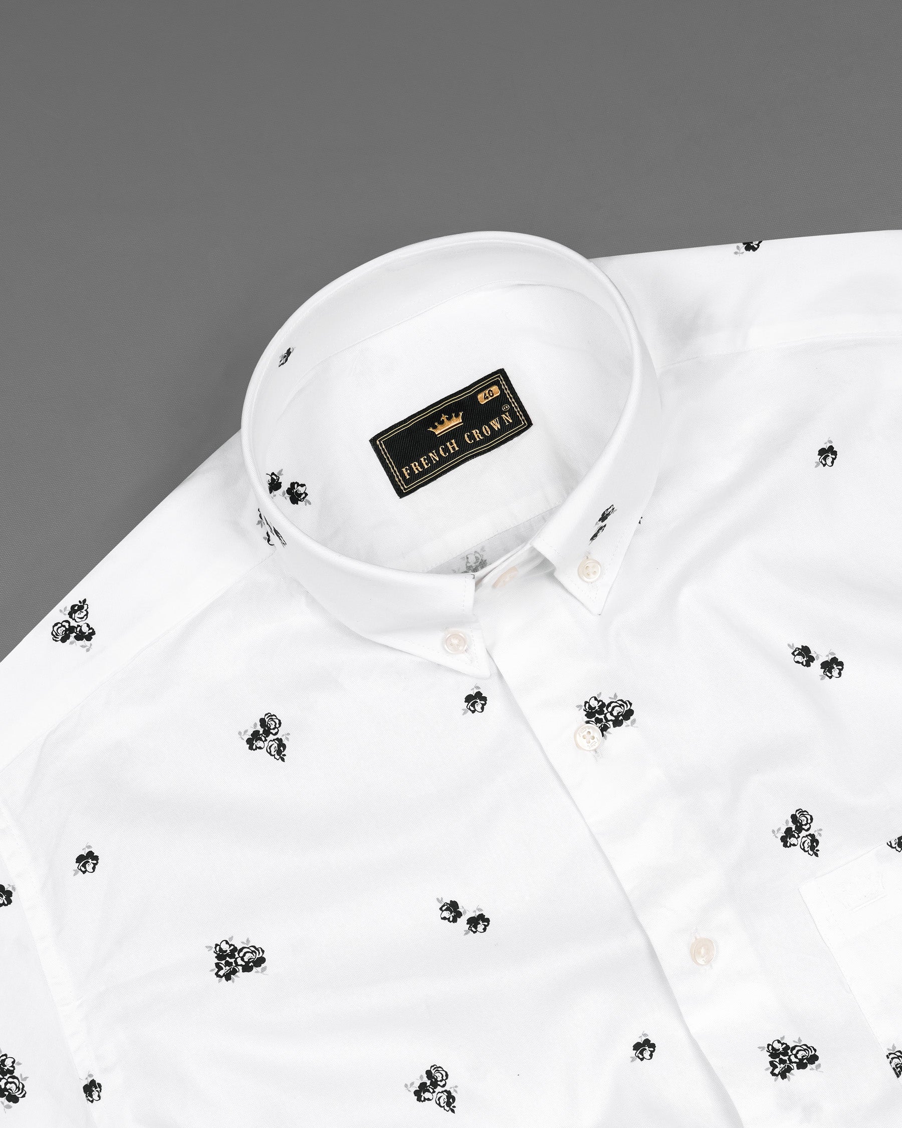 Bright White Floral Twill Premium Cotton Shirt