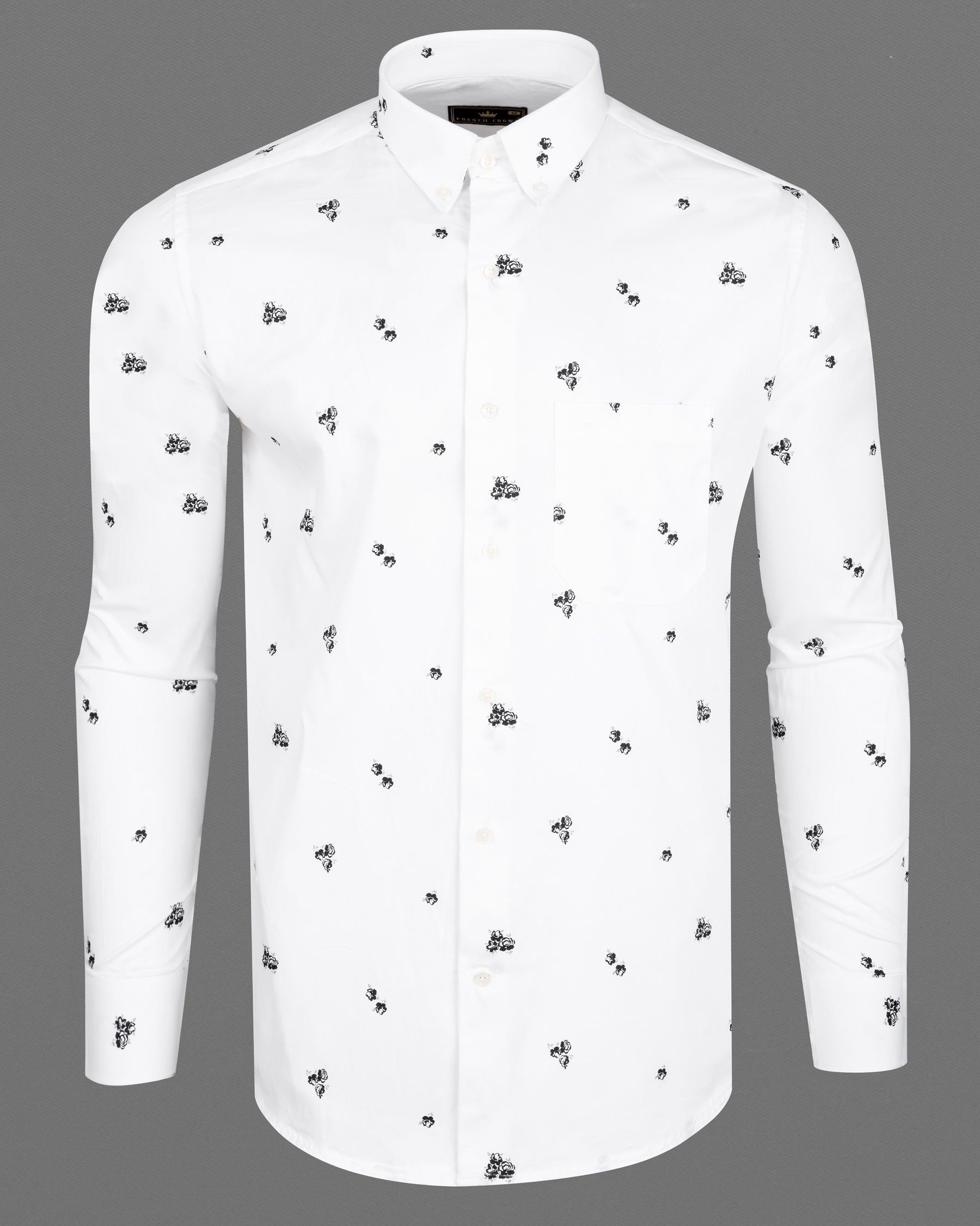 Bright White Floral Twill Premium Cotton Shirt