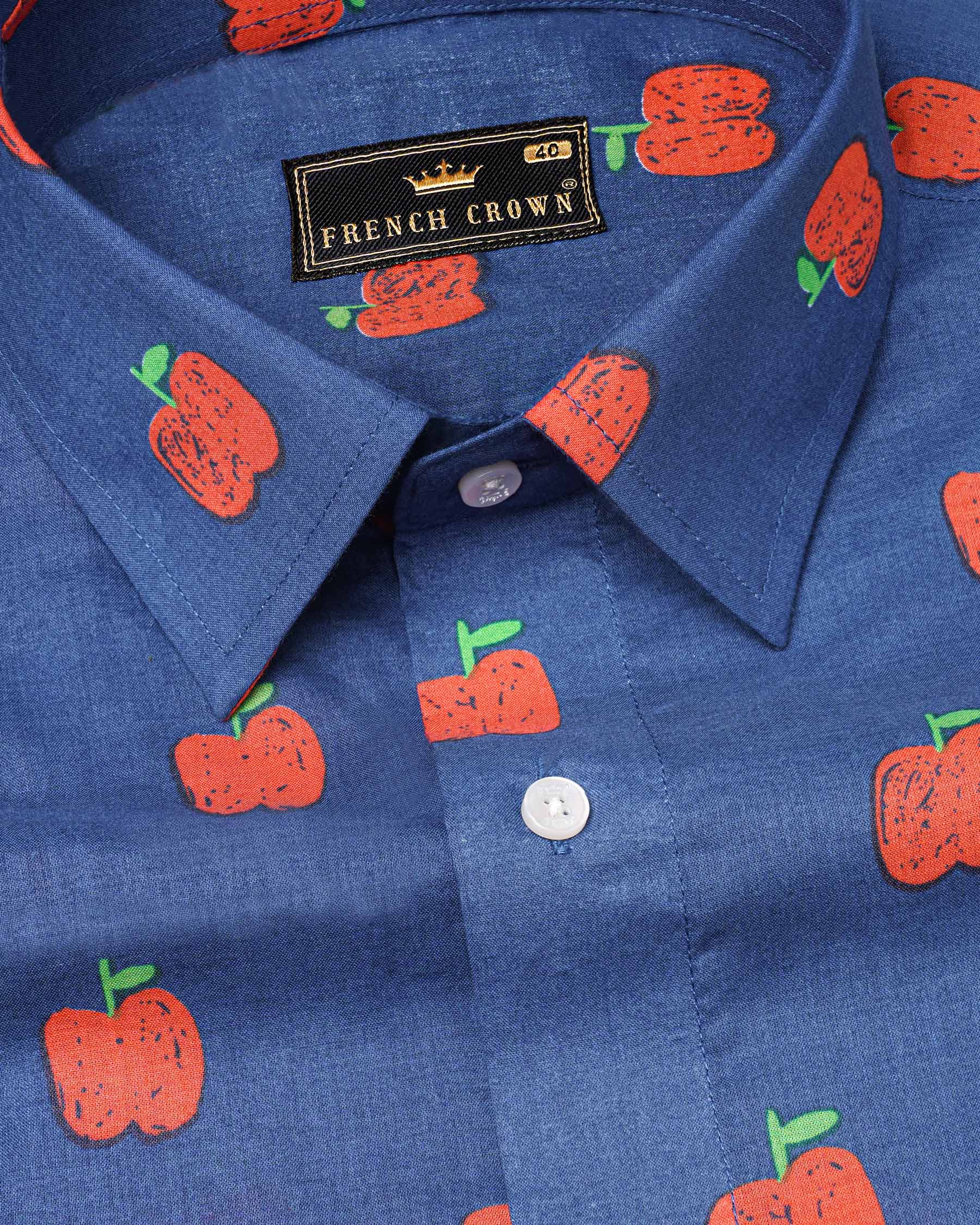 Glaucous Blue Apple Printed Premium Cotton Shirt