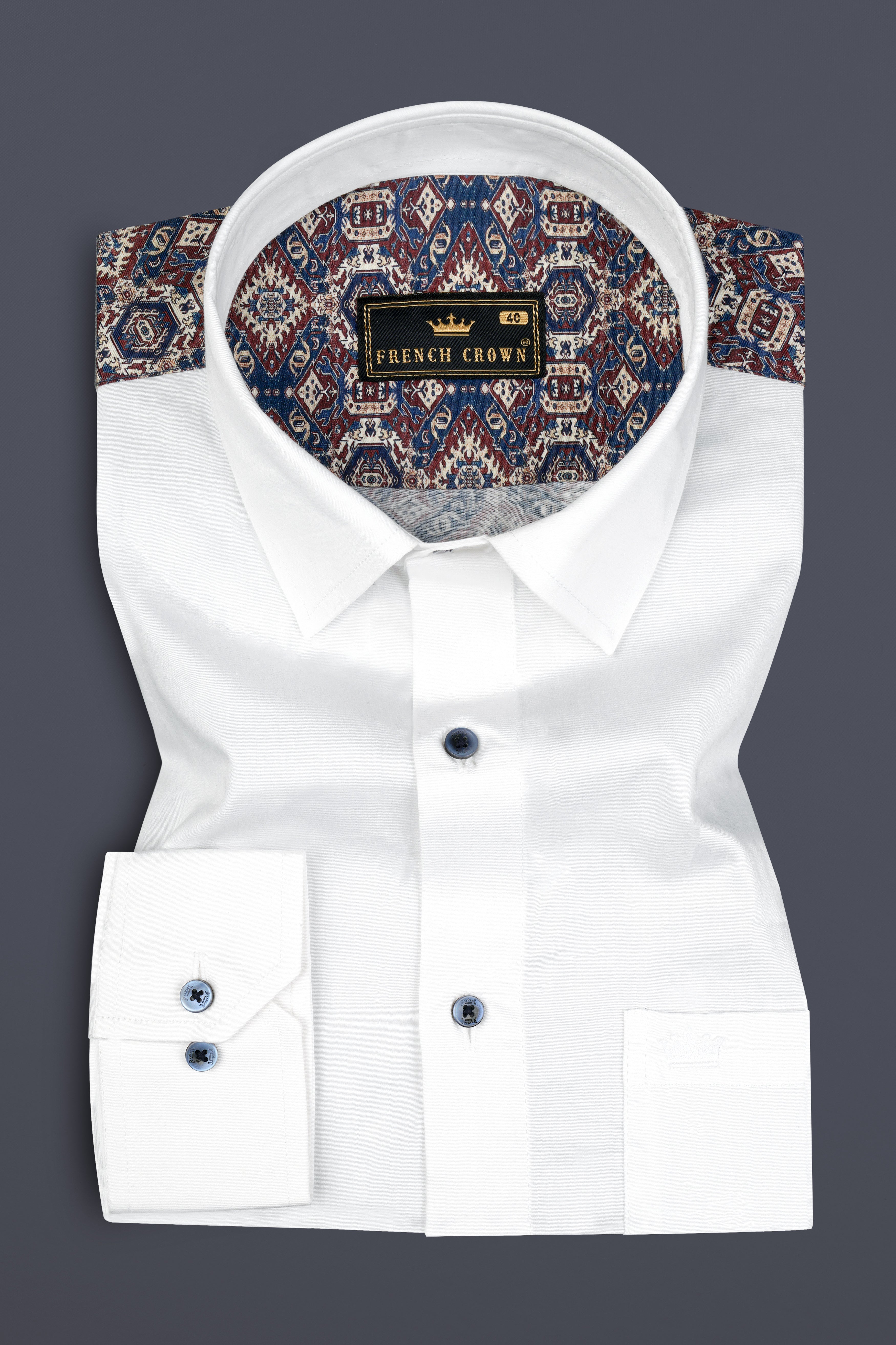 Bright White Ancient Printed Back Super Soft Premium Cotton Shirt