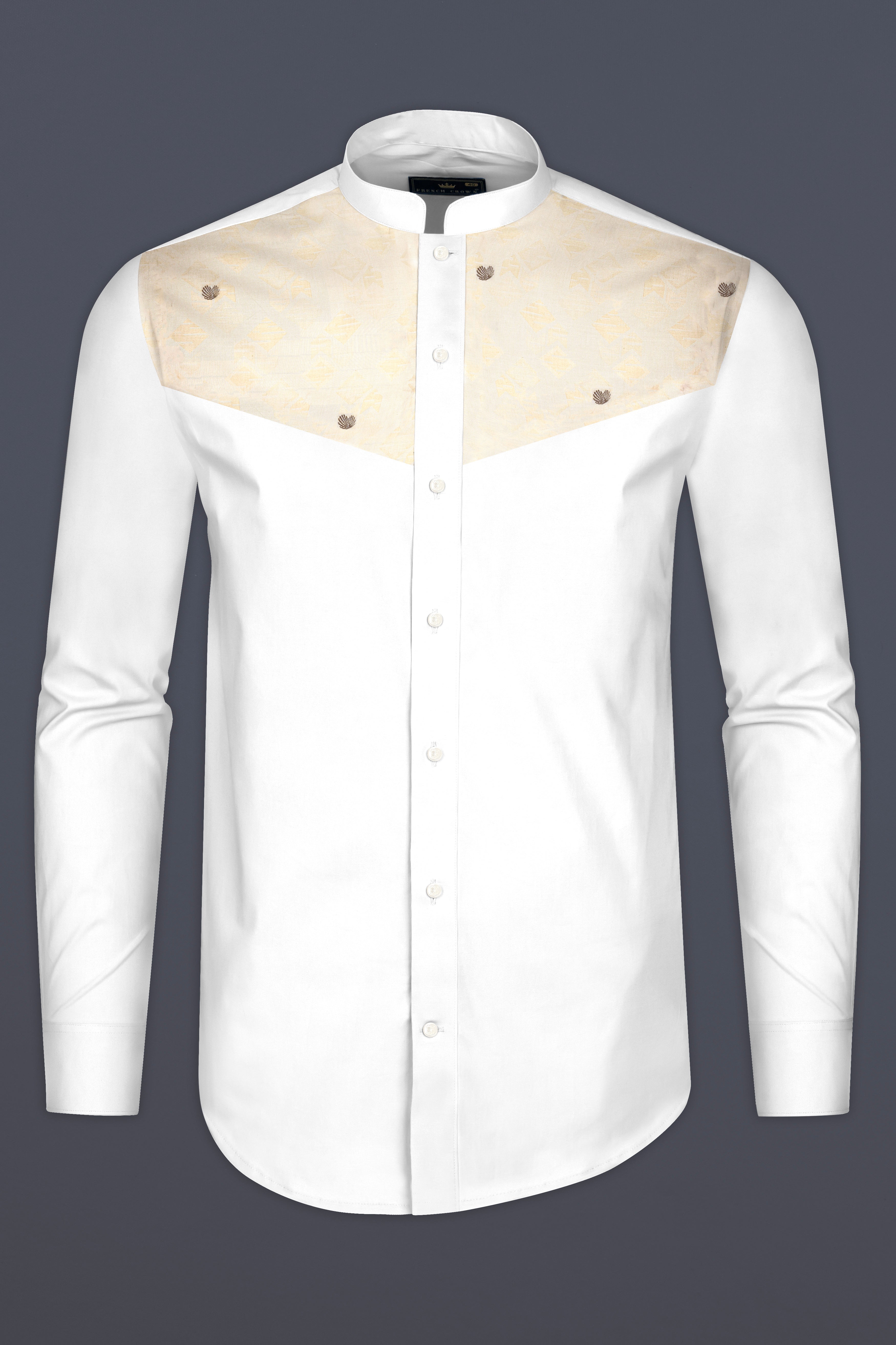 Bright White and Gin Fizz Jacquard Textured Premium Cotton Shirt