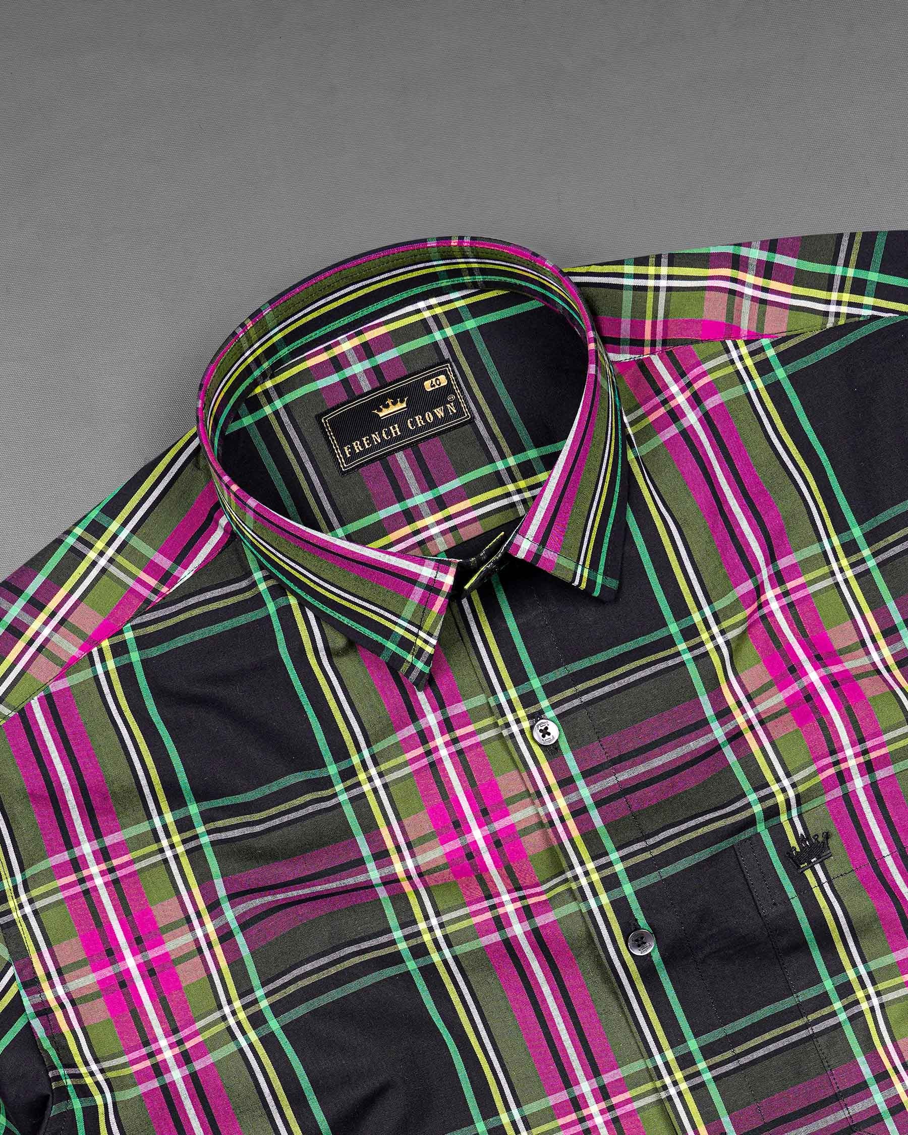 Jade Black with Hibiscus Pink Plaid Premium Cotton Shirt