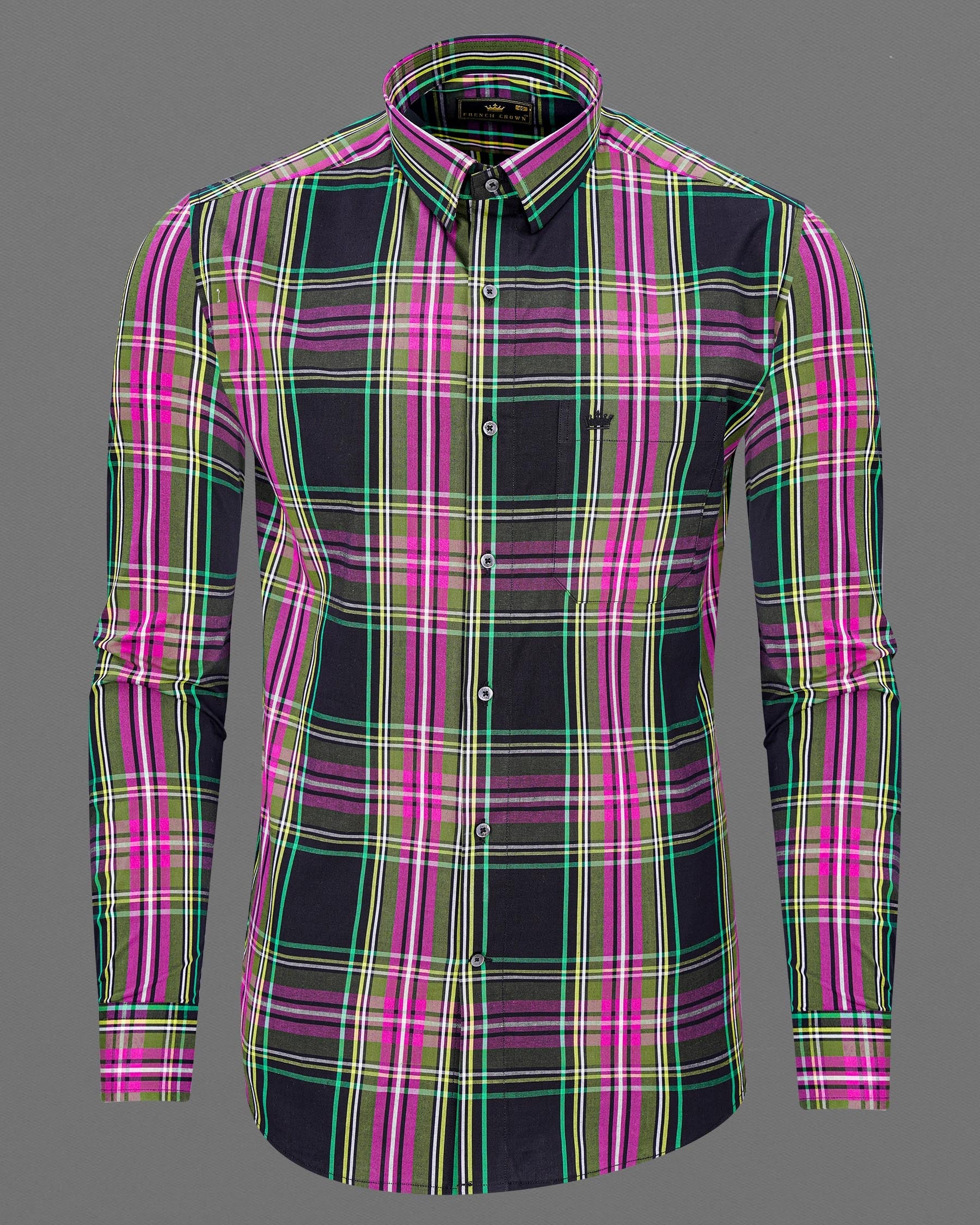 Jade Black with Hibiscus Pink Plaid Premium Cotton Shirt