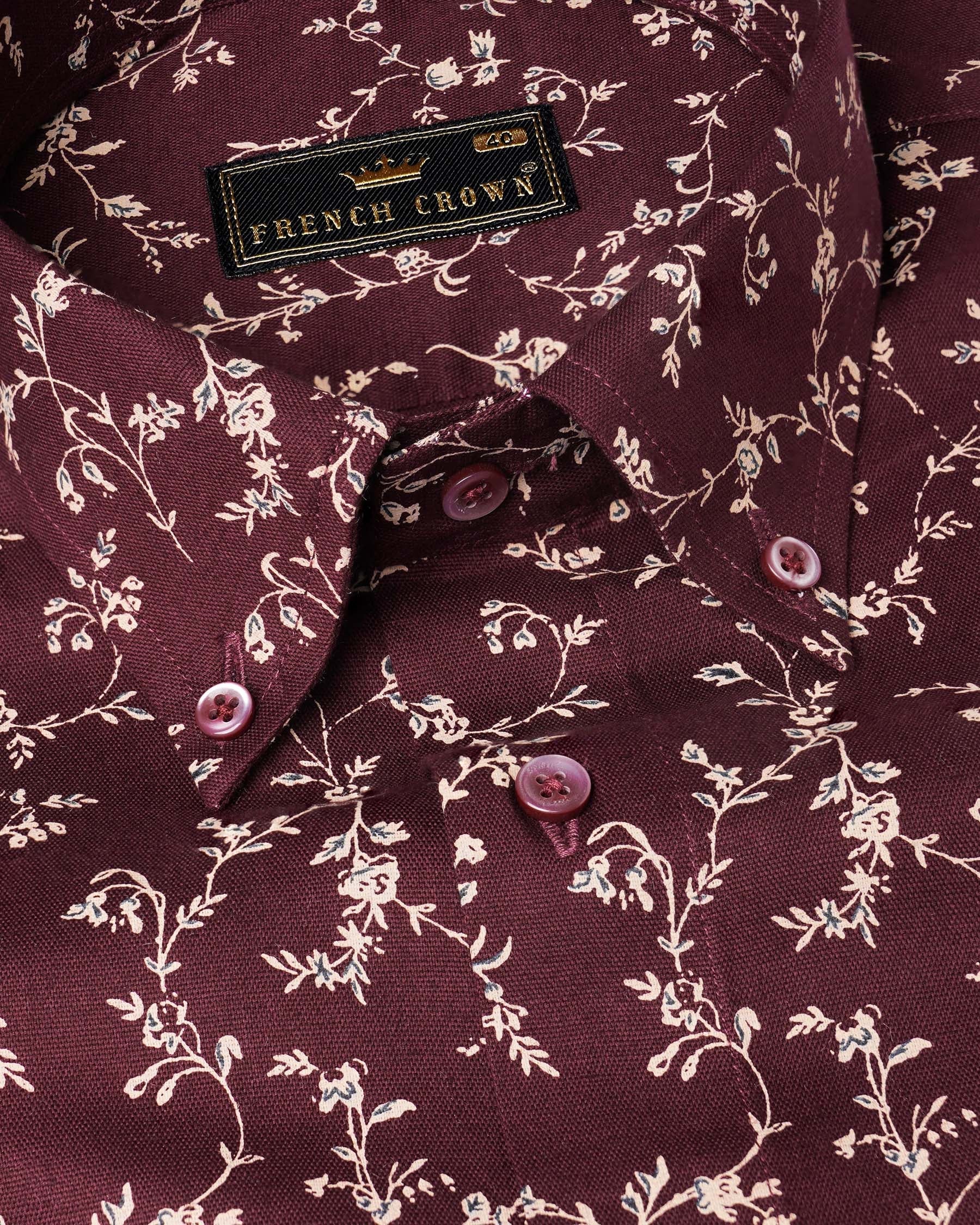 Wine Berry flowers Printed Royal Oxford Shirt