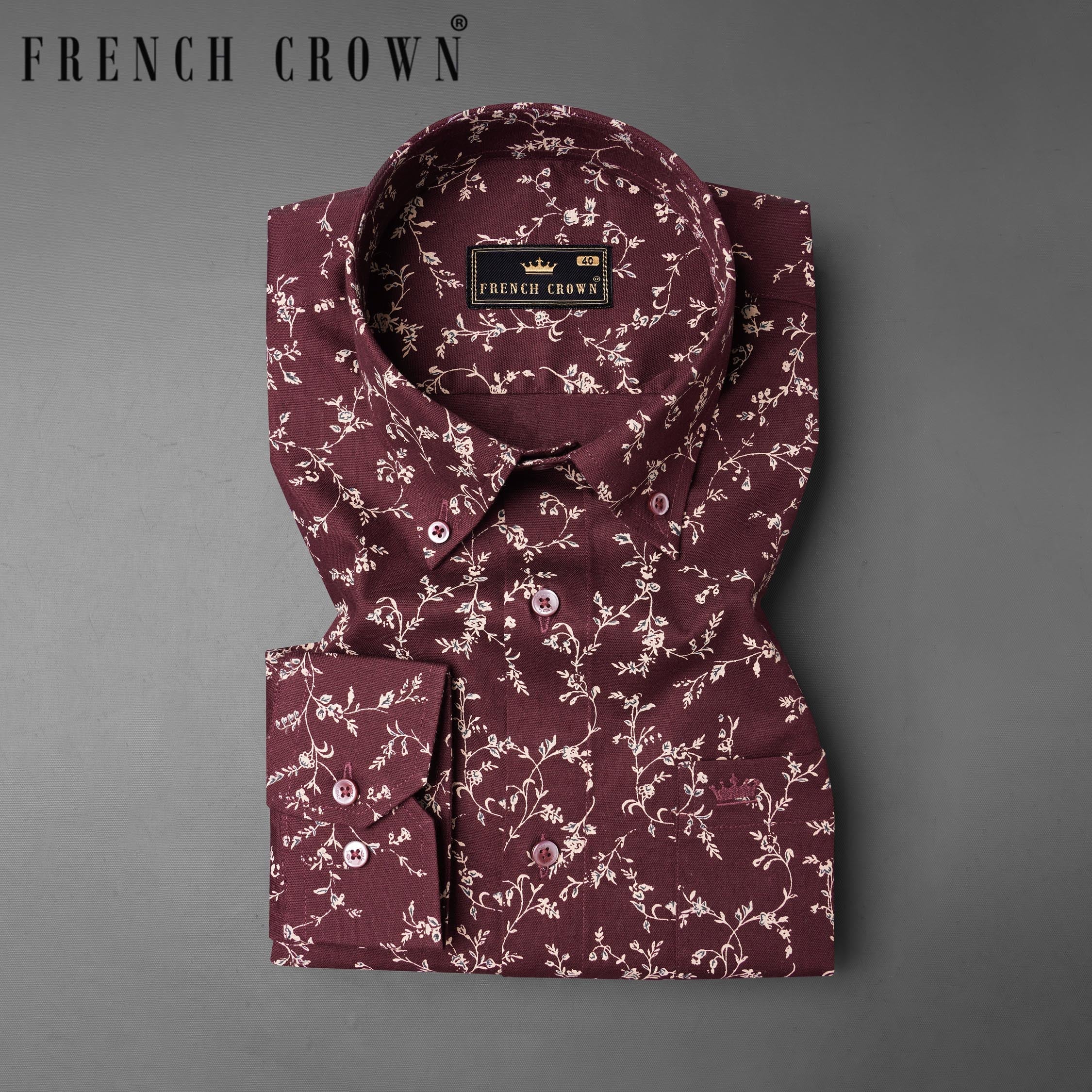 Wine Berry flowers Printed Royal Oxford Shirt