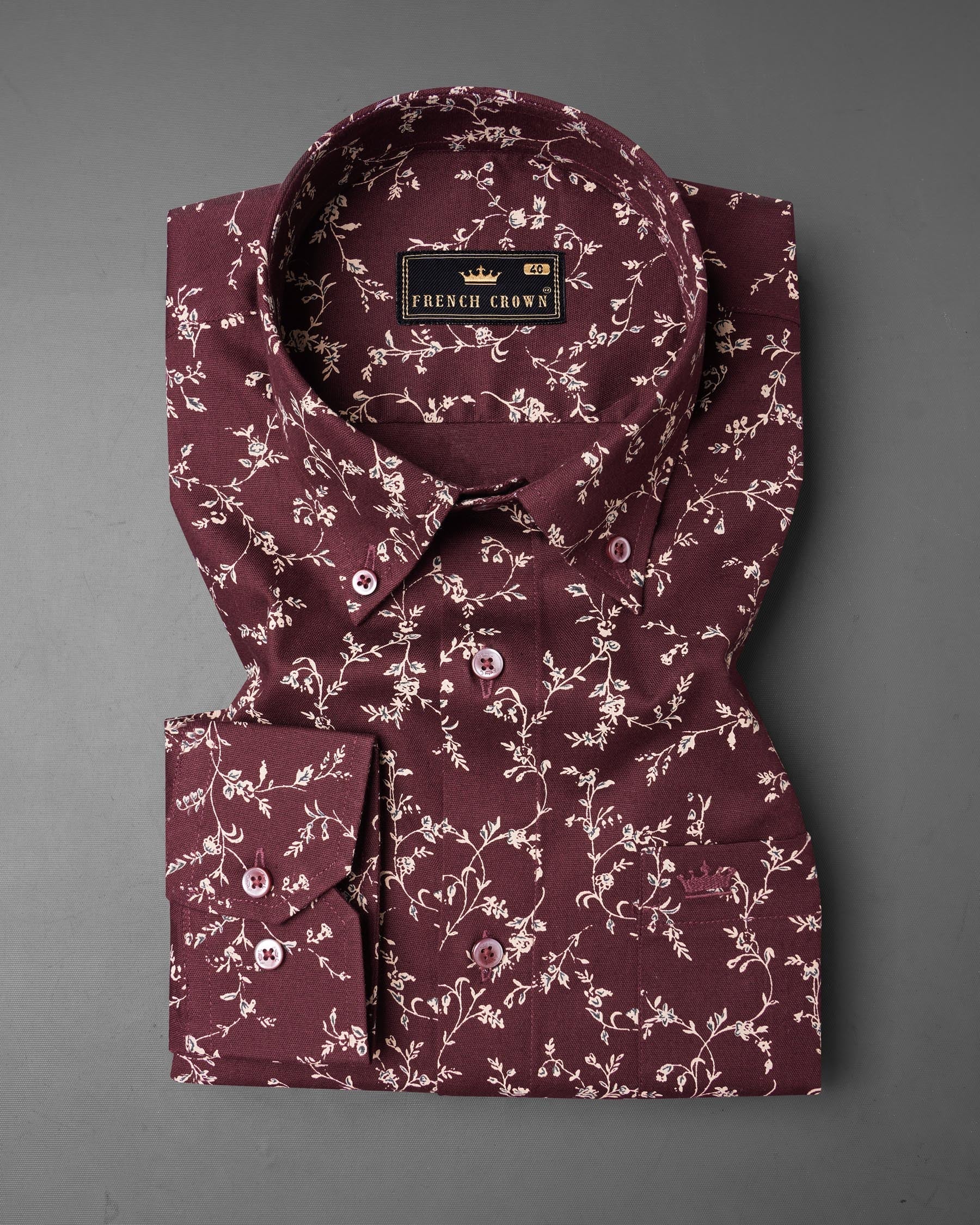 Wine Berry flowers Printed Royal Oxford Shirt