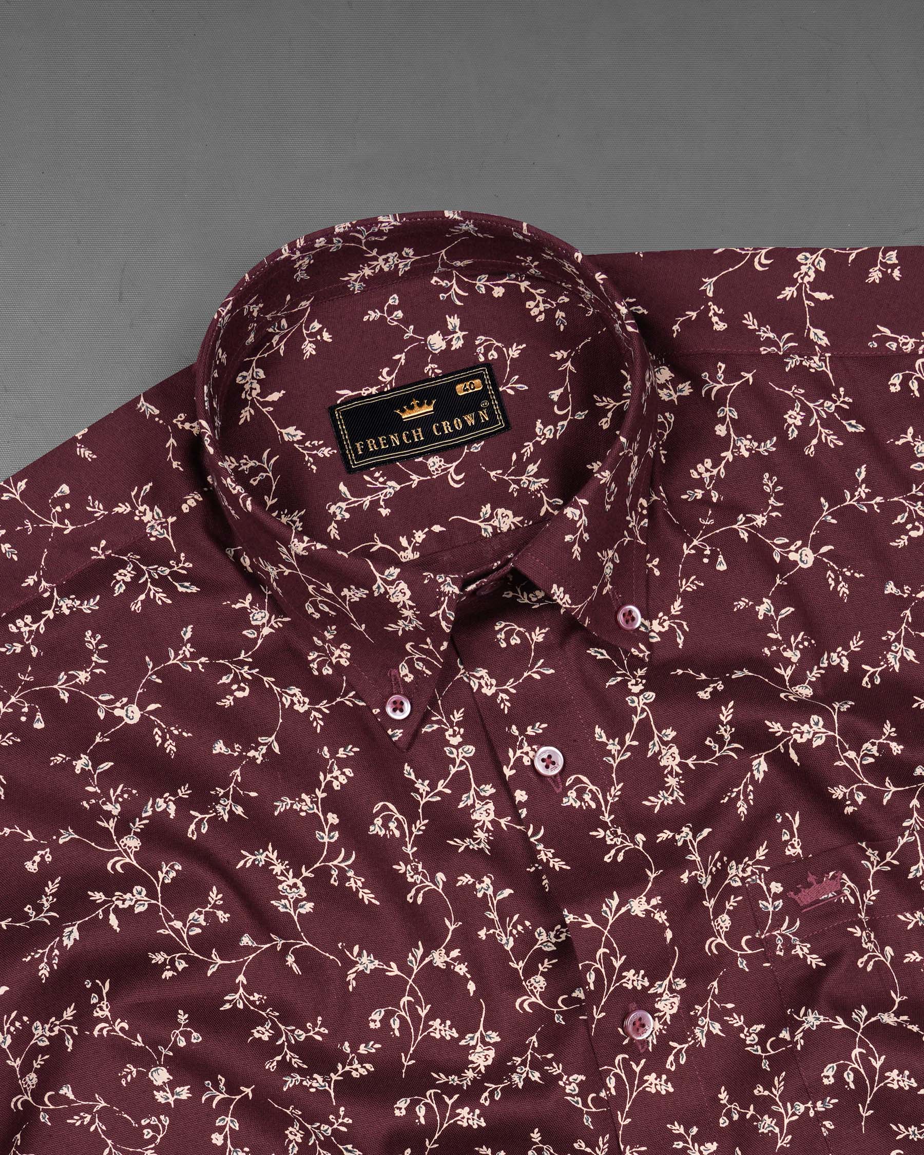 Wine Berry flowers Printed Royal Oxford Shirt