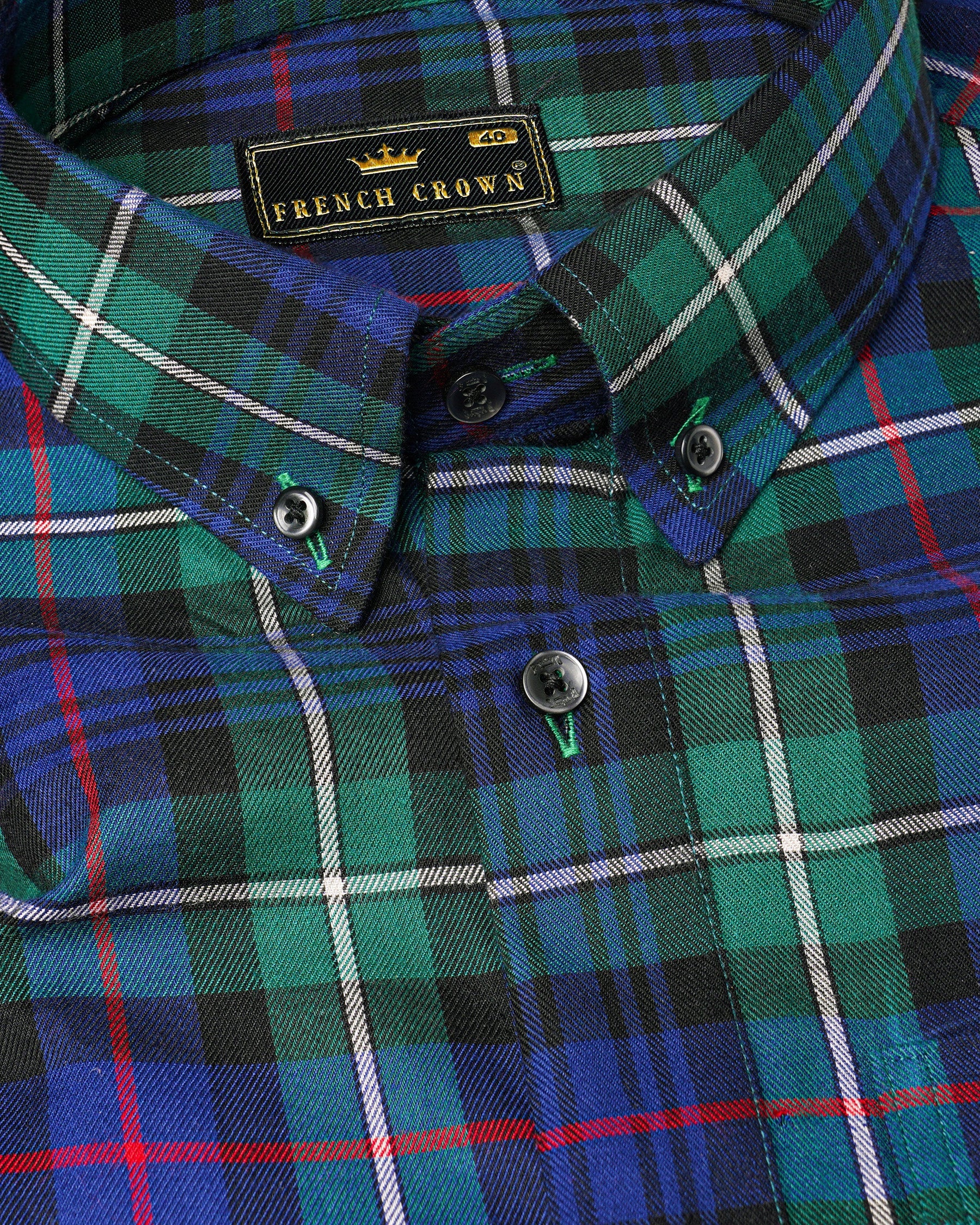 Eucalyptus Green with Chambray Blue Twill Plaid Premium Cotton Shirt