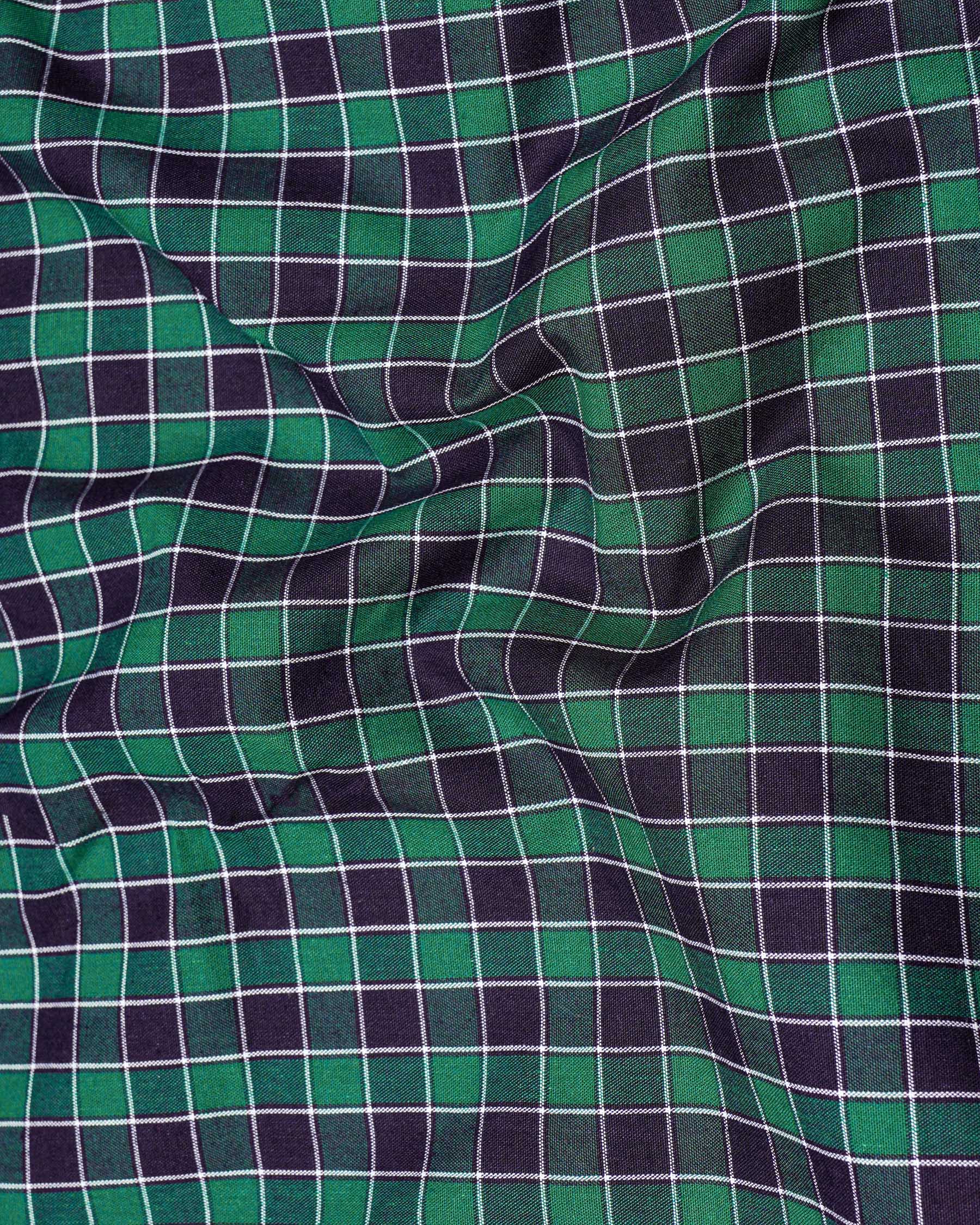 Causal Green and Martinique Blue Checkered Premium Cotton Shirt