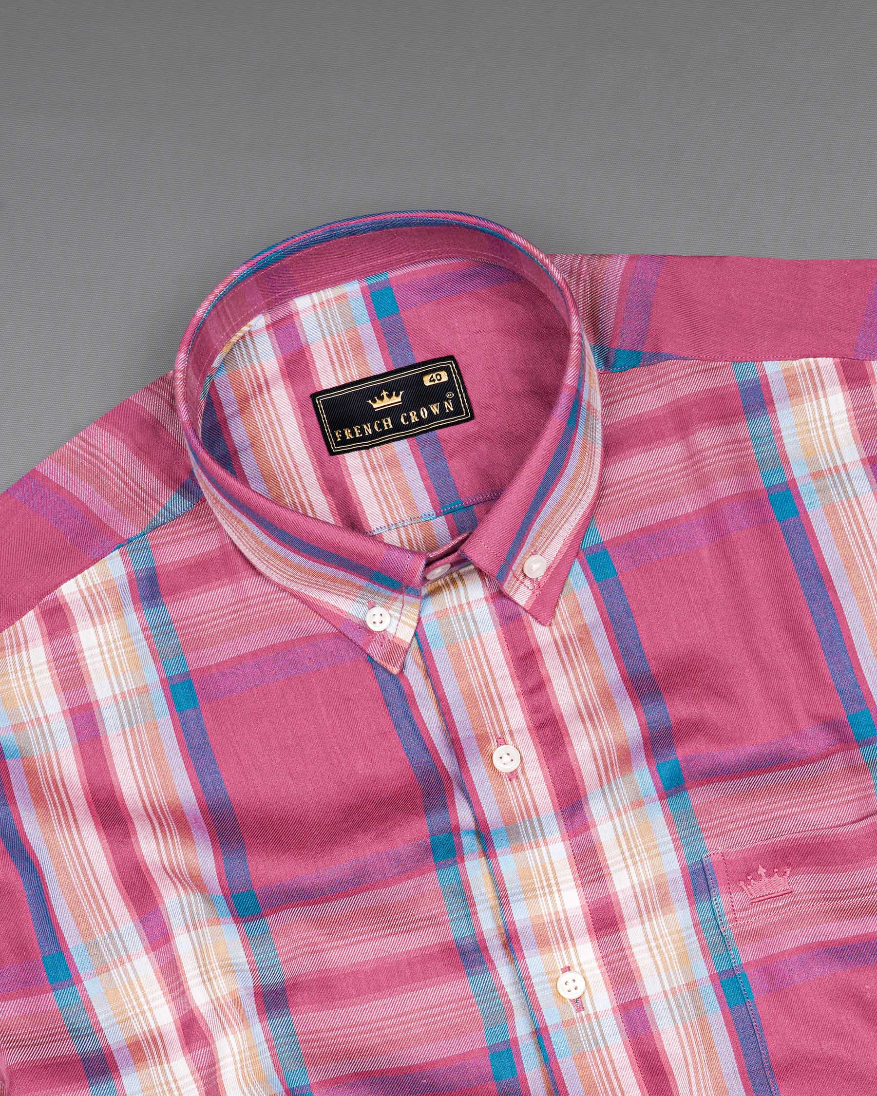 Tapestry Pink and Multicolored Twill Plaid Premium Cotton Shirt