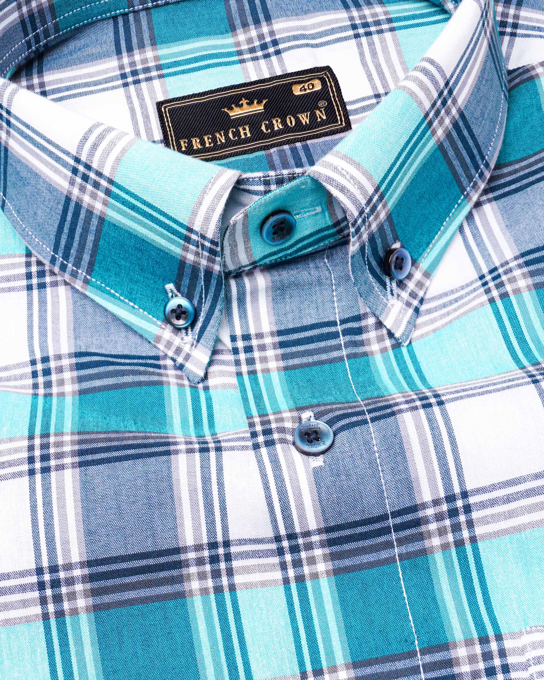 Bright White with Orient and Cloud Burst Blue Plaid Premium Cotton Shirt