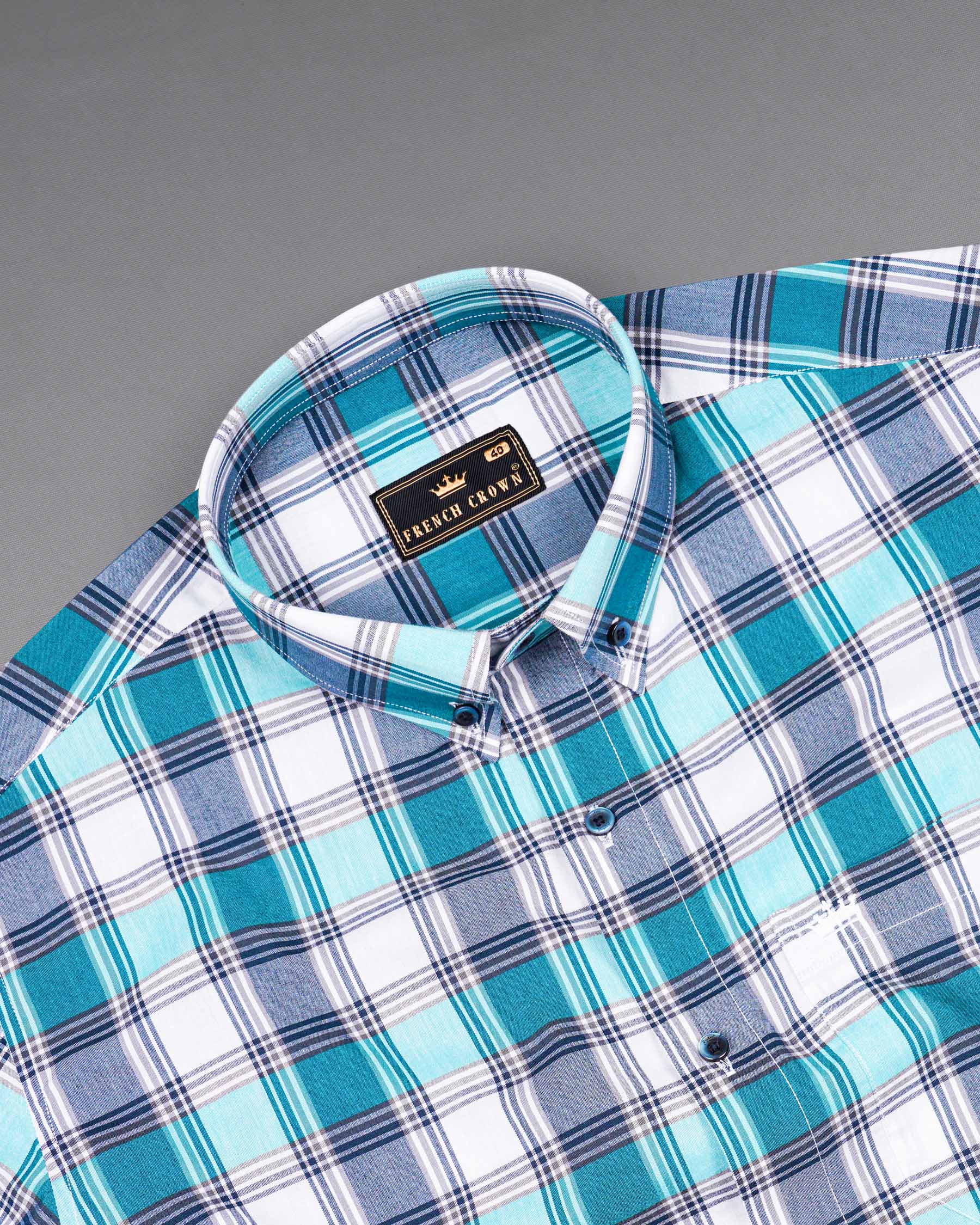 Bright White with Orient and Cloud Burst Blue Plaid Premium Cotton Shirt