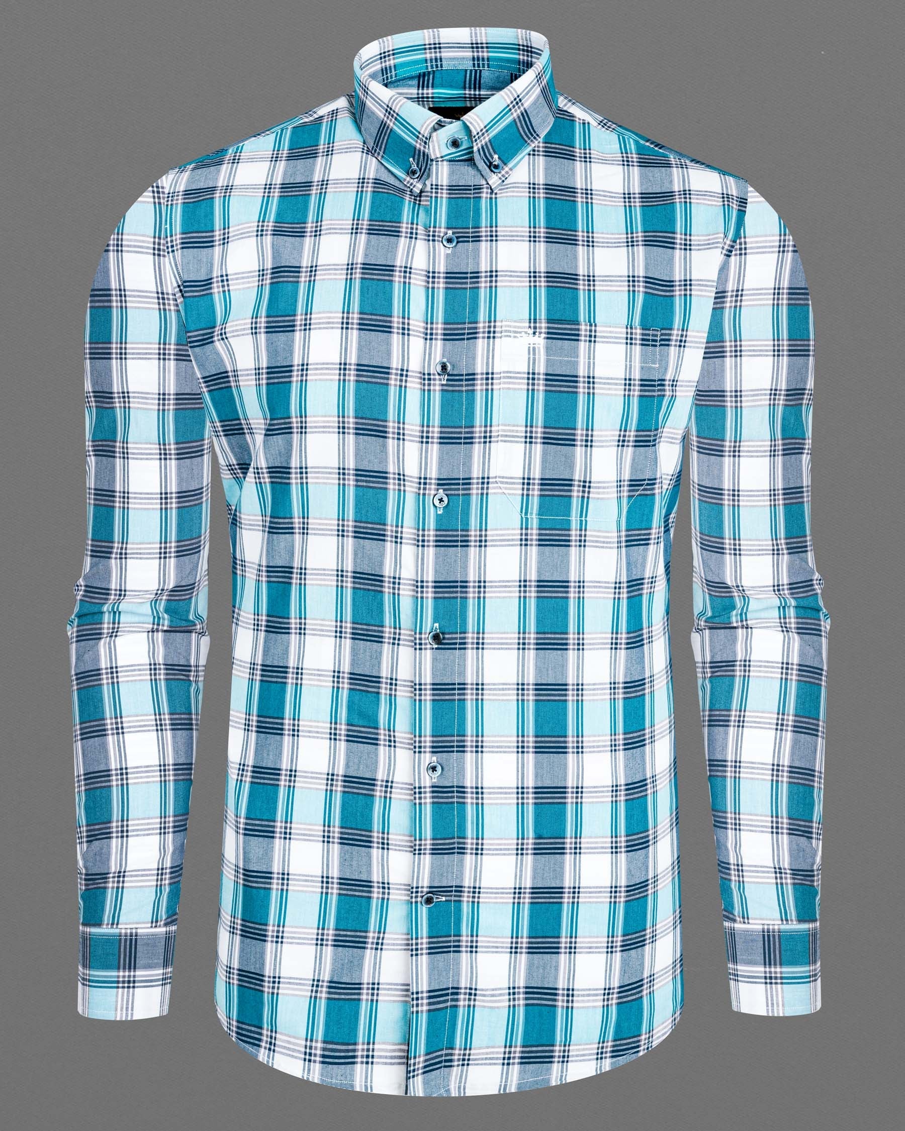 Bright White with Orient and Cloud Burst Blue Plaid Premium Cotton Shirt