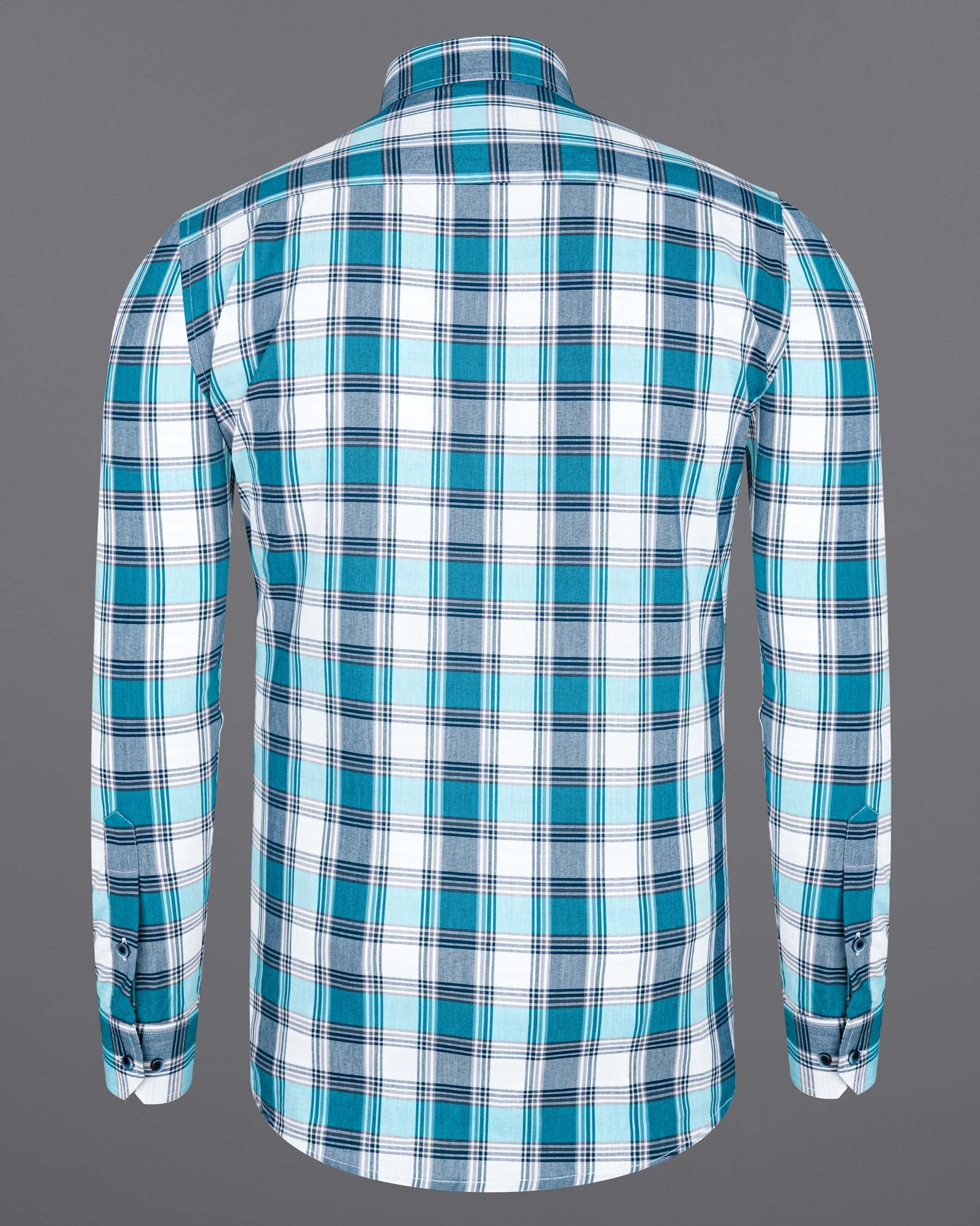 Bright White with Orient and Cloud Burst Blue Plaid Premium Cotton Shirt