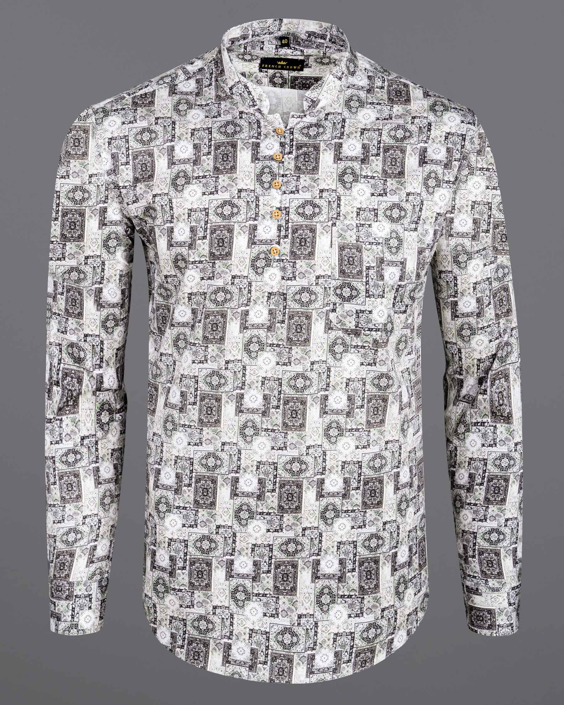 Gainboro Gray Ancient Printed Super Soft Premium Cotton Designer Kurta Shirt