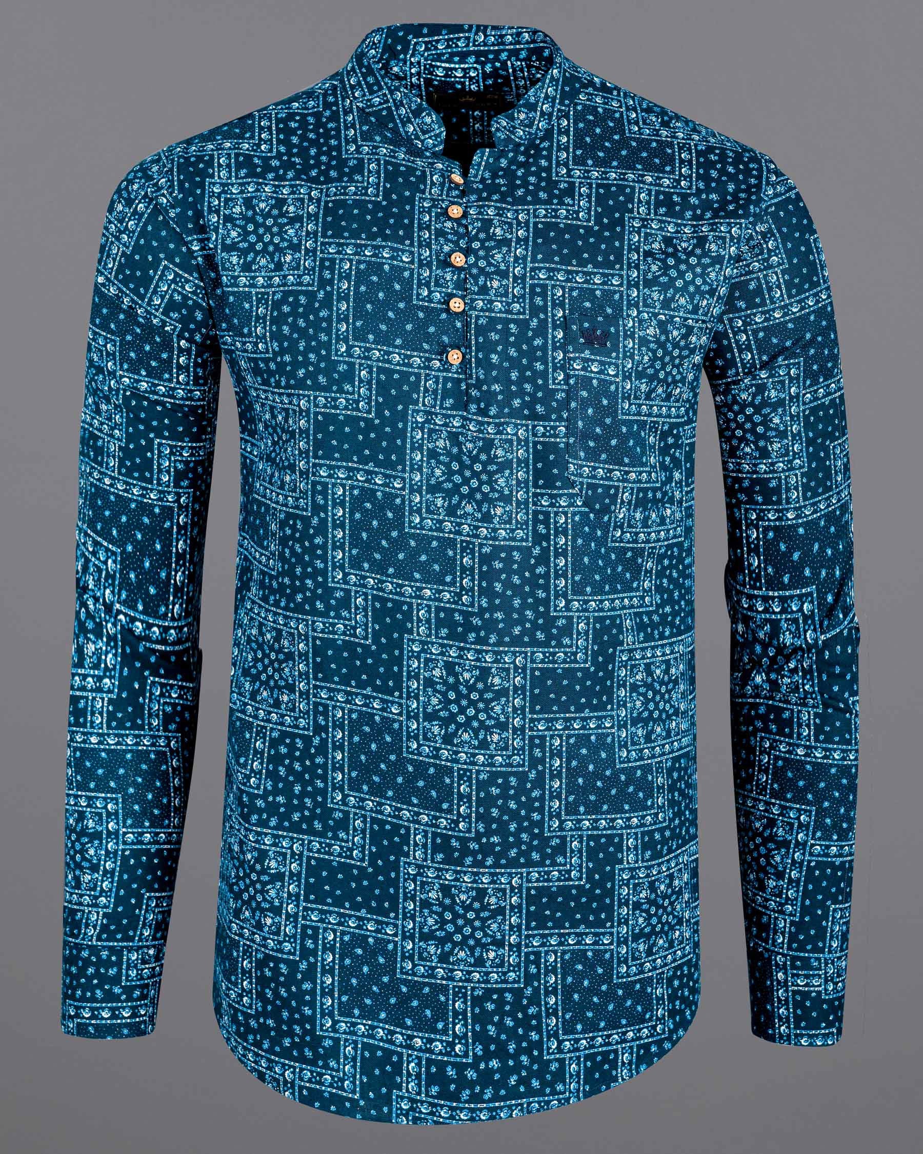 Tarawera Blue Luxurious Linen Designer Kurta Shirt