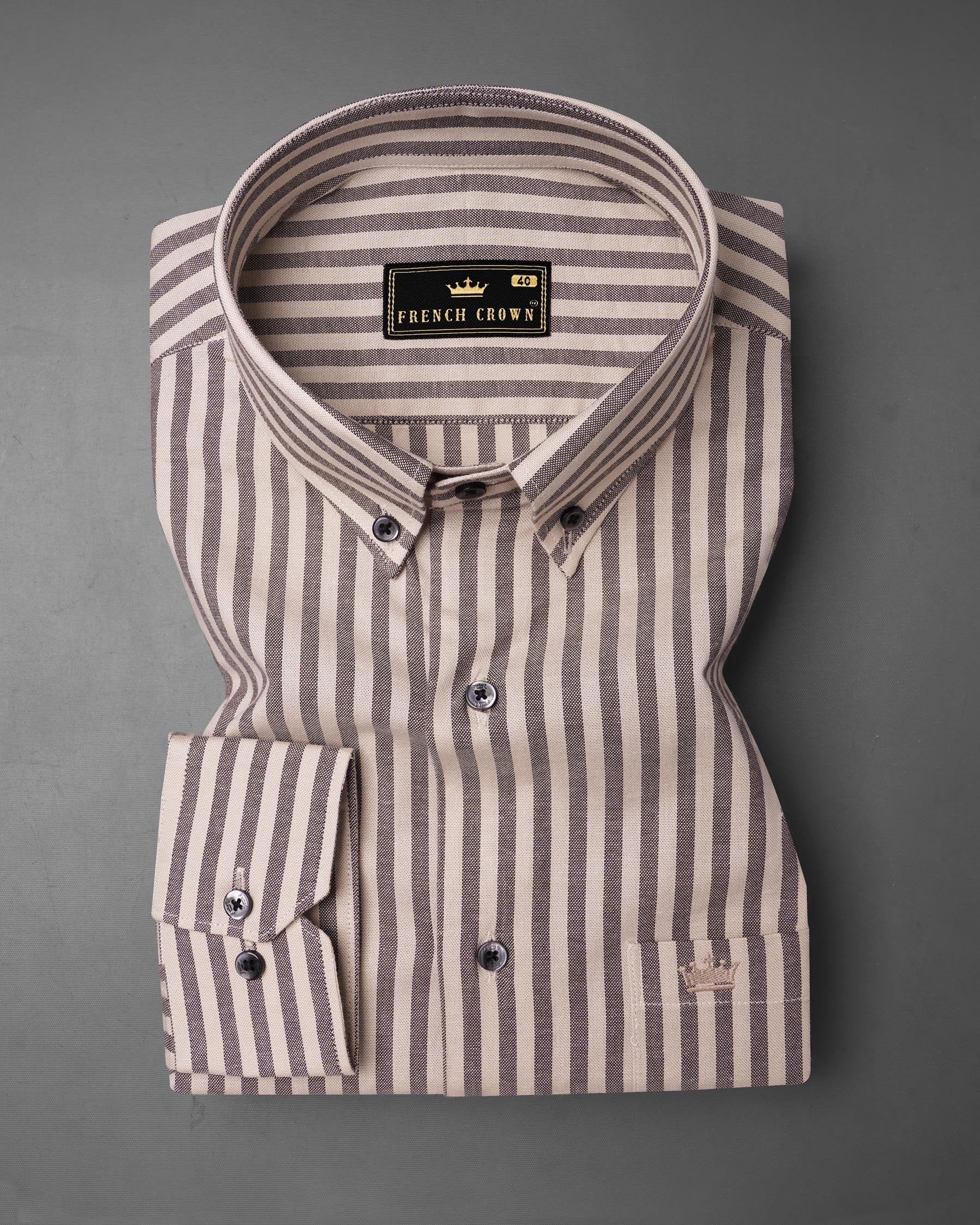 Swirl Brown with Wenge Brown Striped Royal Oxford Shirt