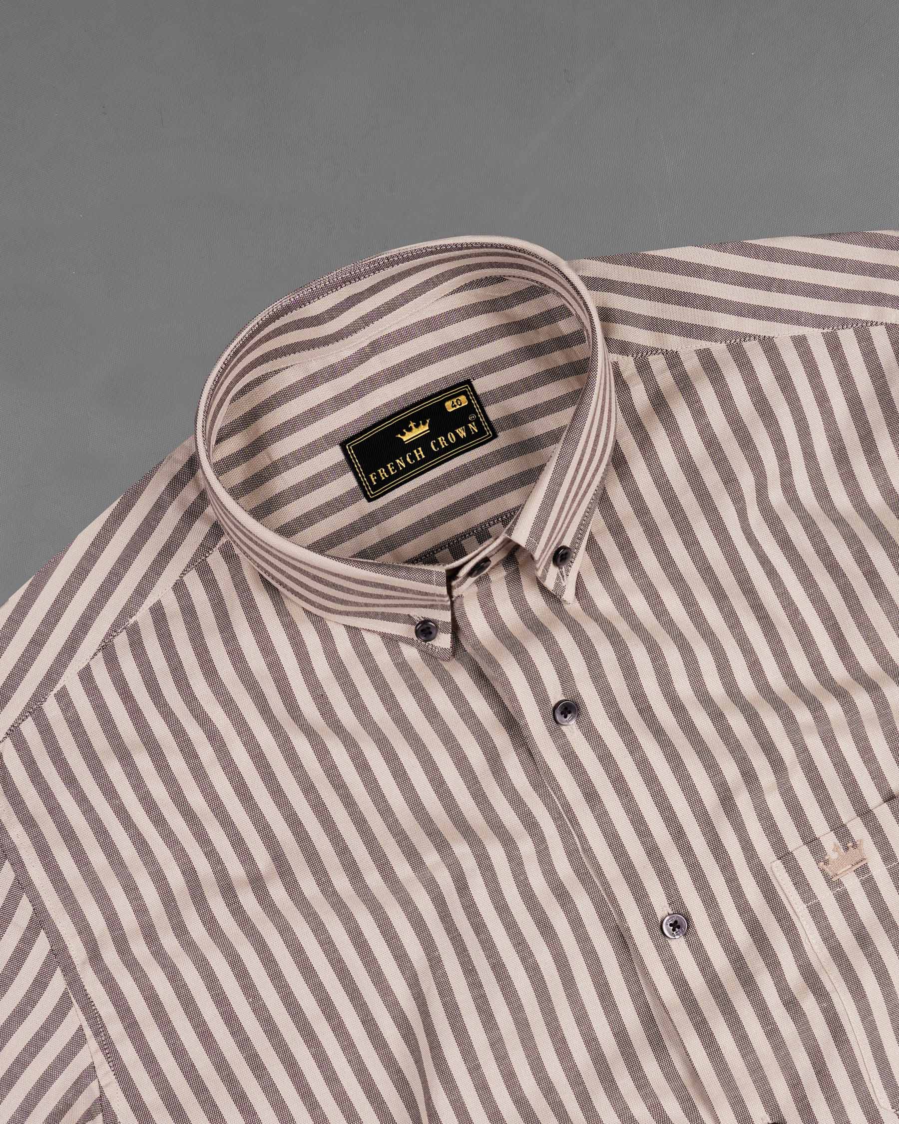 Swirl Brown with Wenge Brown Striped Royal Oxford Shirt